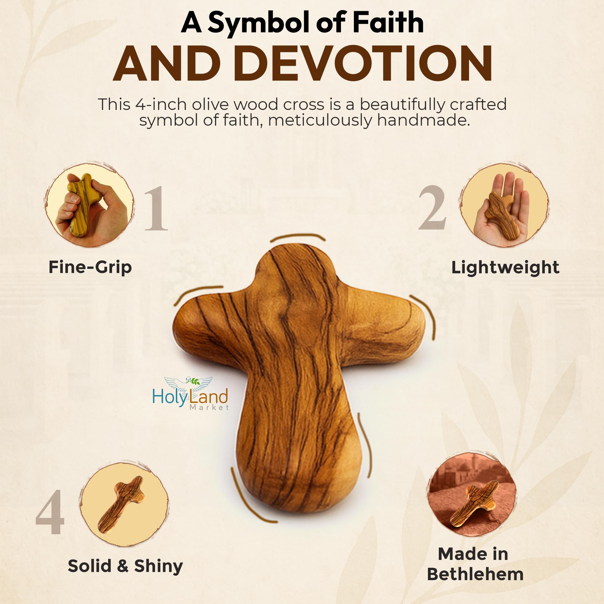 10 Olive Wood Holding Hand Crosses with Gift Bags (With Red or Black Velvet Bag ) From Bethlehem