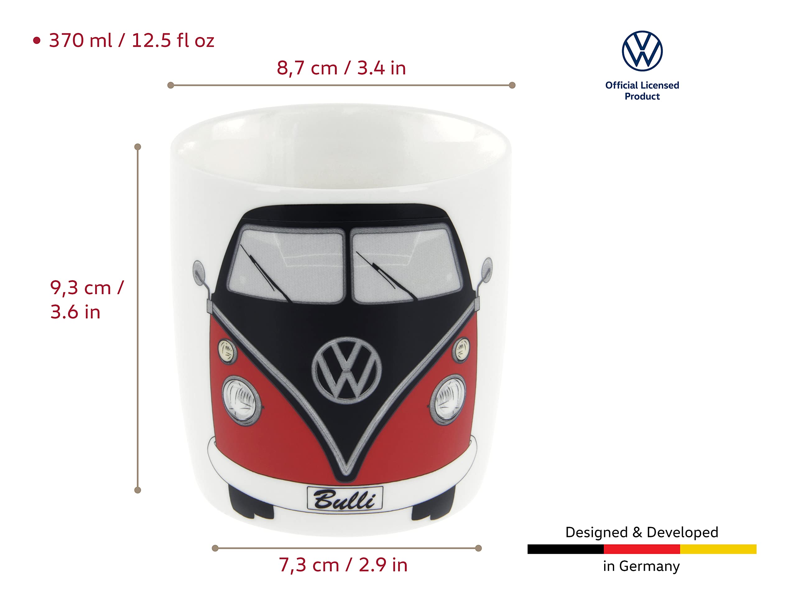 Brisa Vw Collection - Volkswagen Large Ceramic Coffee-Tea-Cappuccino Mug Cup In T1 Bus Design (370 Ml/12.5 Fl Oz/Bus Front/Red &