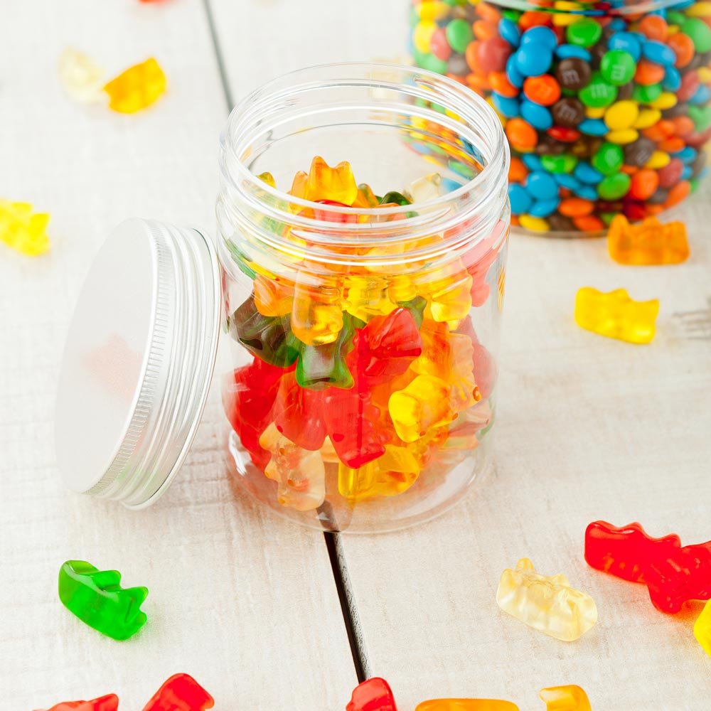 Restaurantware 8.5 Ounce Plastic Mason Jars 100 Airtight Food Storage Jars - Aluminum Lids Included Round Clear Plastic Kitchen