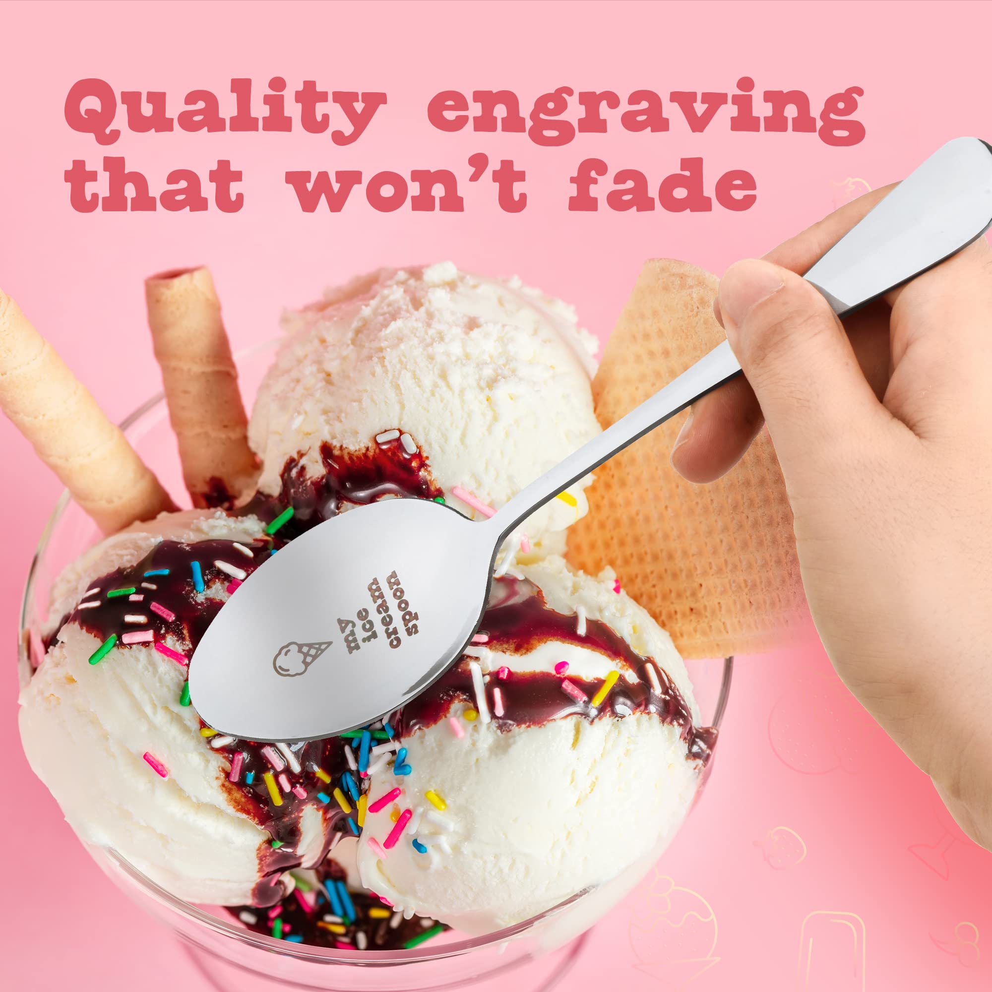 Impresa [2 Pack] Mine And Yours Ice Cream Spoons - Long Handled Engraved Ice Cream Spoon - Durable Stainless Steel Couple Of Spo