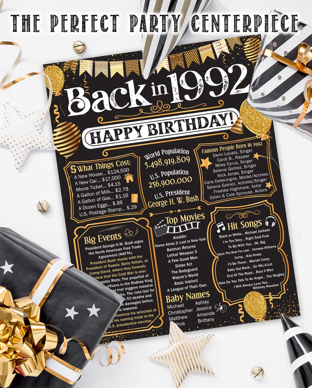 33rd Birthday Party Decorations for 33rd Birthday (Thirty-three) - Remembering The Year 1992 - Party Supplies - Gifts for Men an