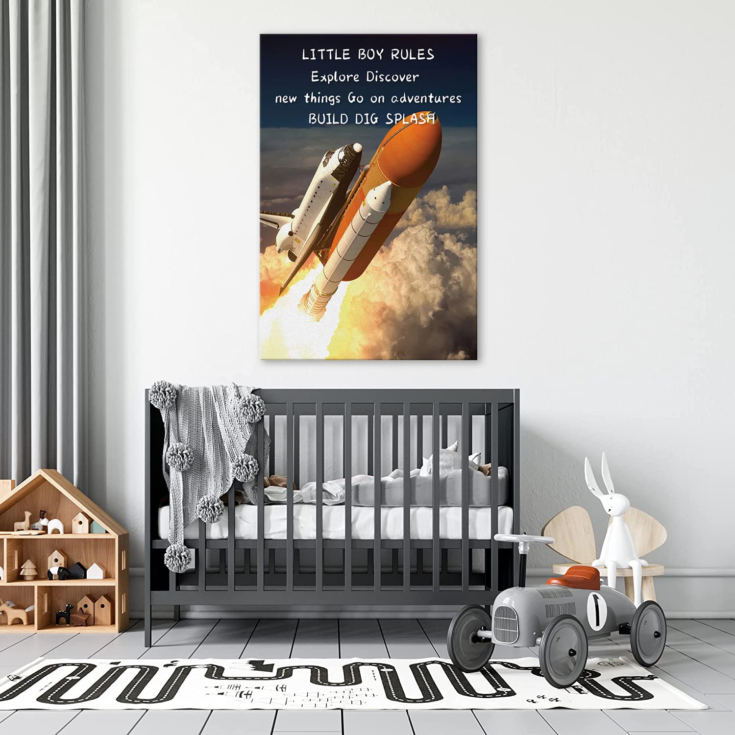 Little Boy Rules Canvas Painting Modern Abstract Wall Art Rocket Inspirational Quote Posters And Prints Wall Decor Framed Wall A