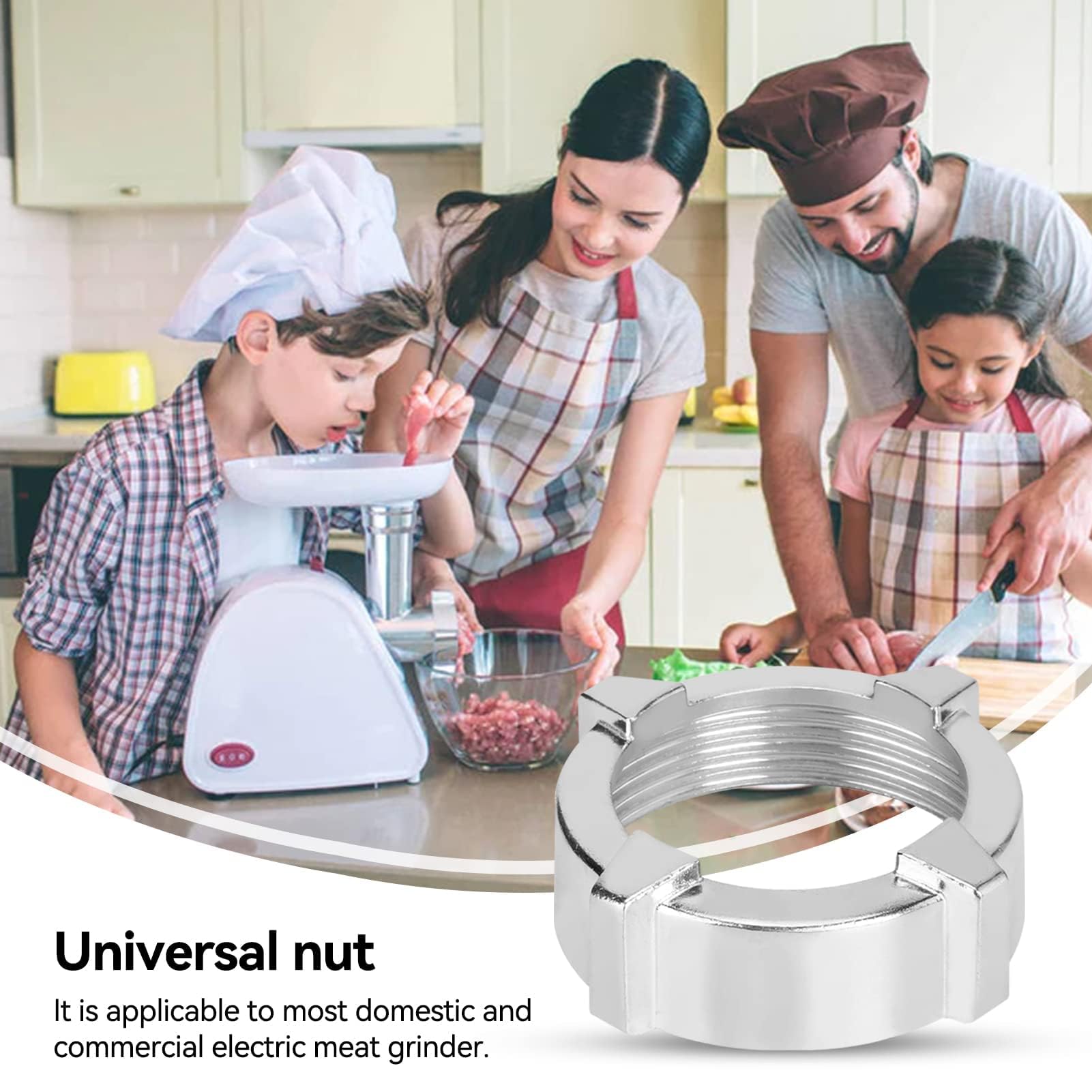 Beufee Meat Grinder Nuts, 2Pcs Meat Grinder Parts Kitchen Supplies Stainless Steel Meat Grinder Nut Universal Meat Mincer Nut Me