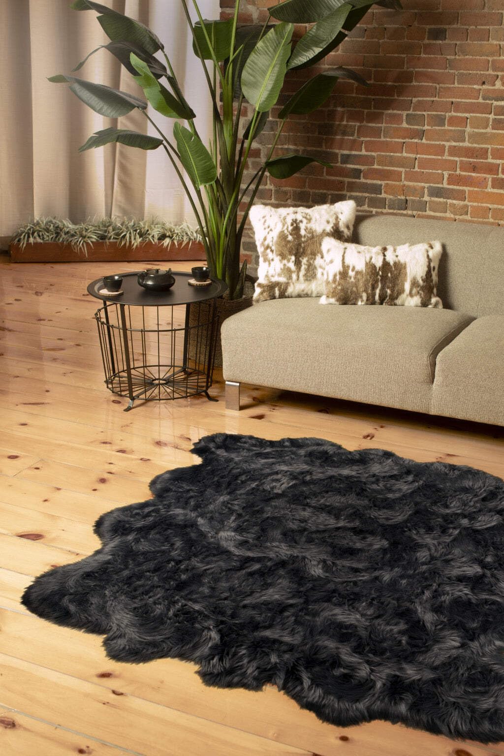 6 X 6 Grey Faux Fur Washable Non Skid Area Rug