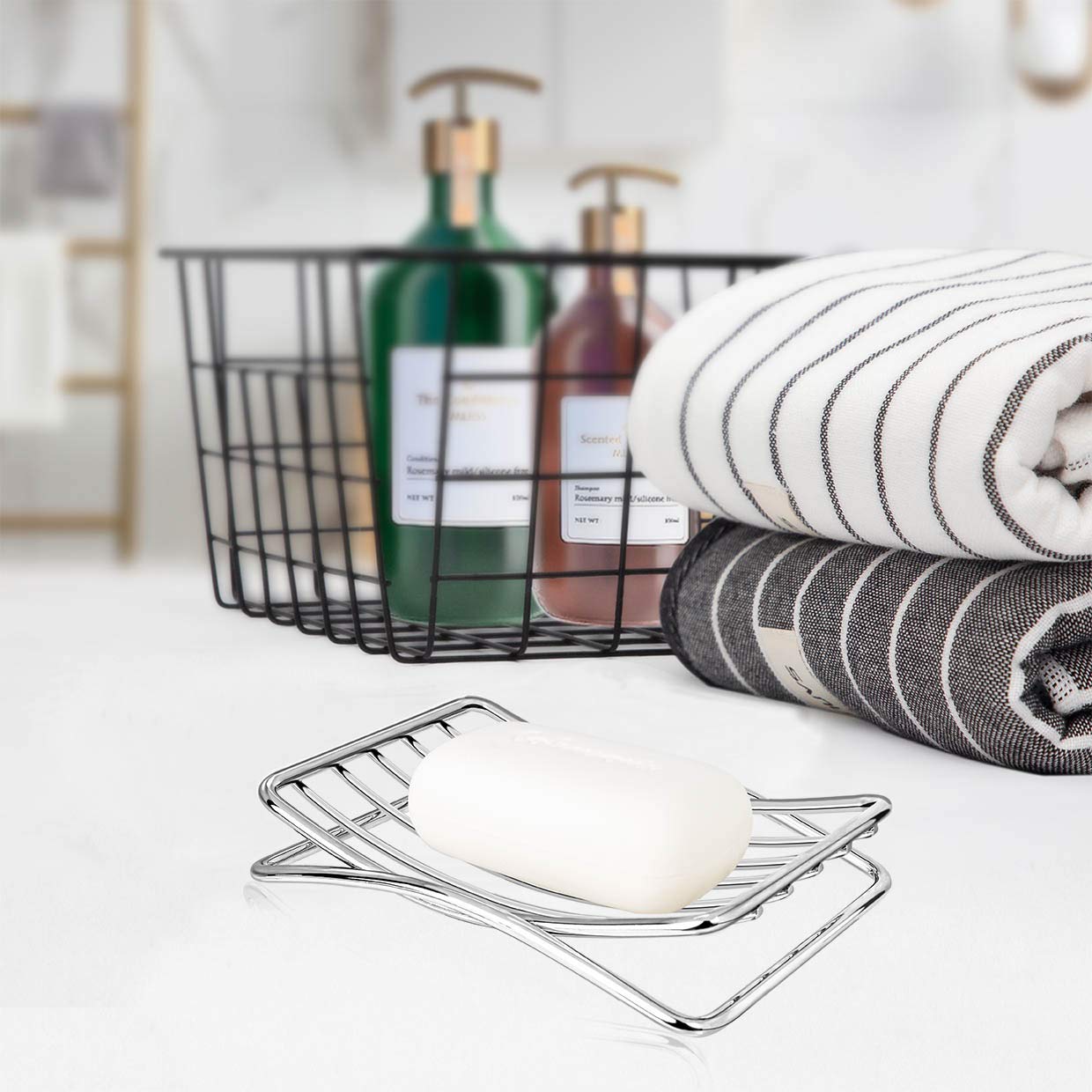 GUUKAR Soap Dish Stainless Steel Bar Soap Holder for Shower Bathroom  Self-draining Soap Dishes Sponge Holder for Kitchen Sink Easy Cleaning Quick Dry(with Beige Soap Saver)