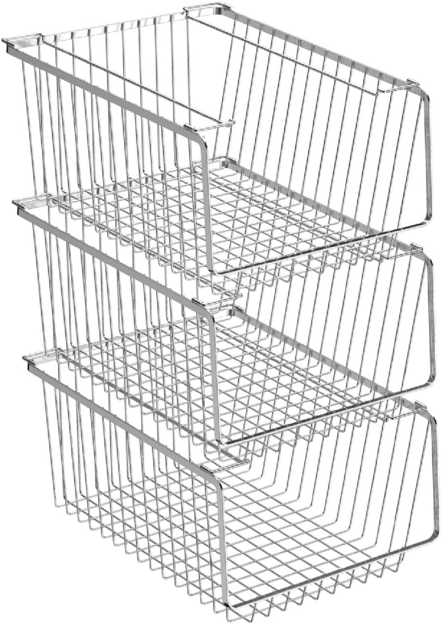 Sanno 14'' Stacking Baskets Bin Wire Storage Baskets Organization Farmhouse Scoop Baksket For Pantry, Kitchen, Closets, Bathroom
