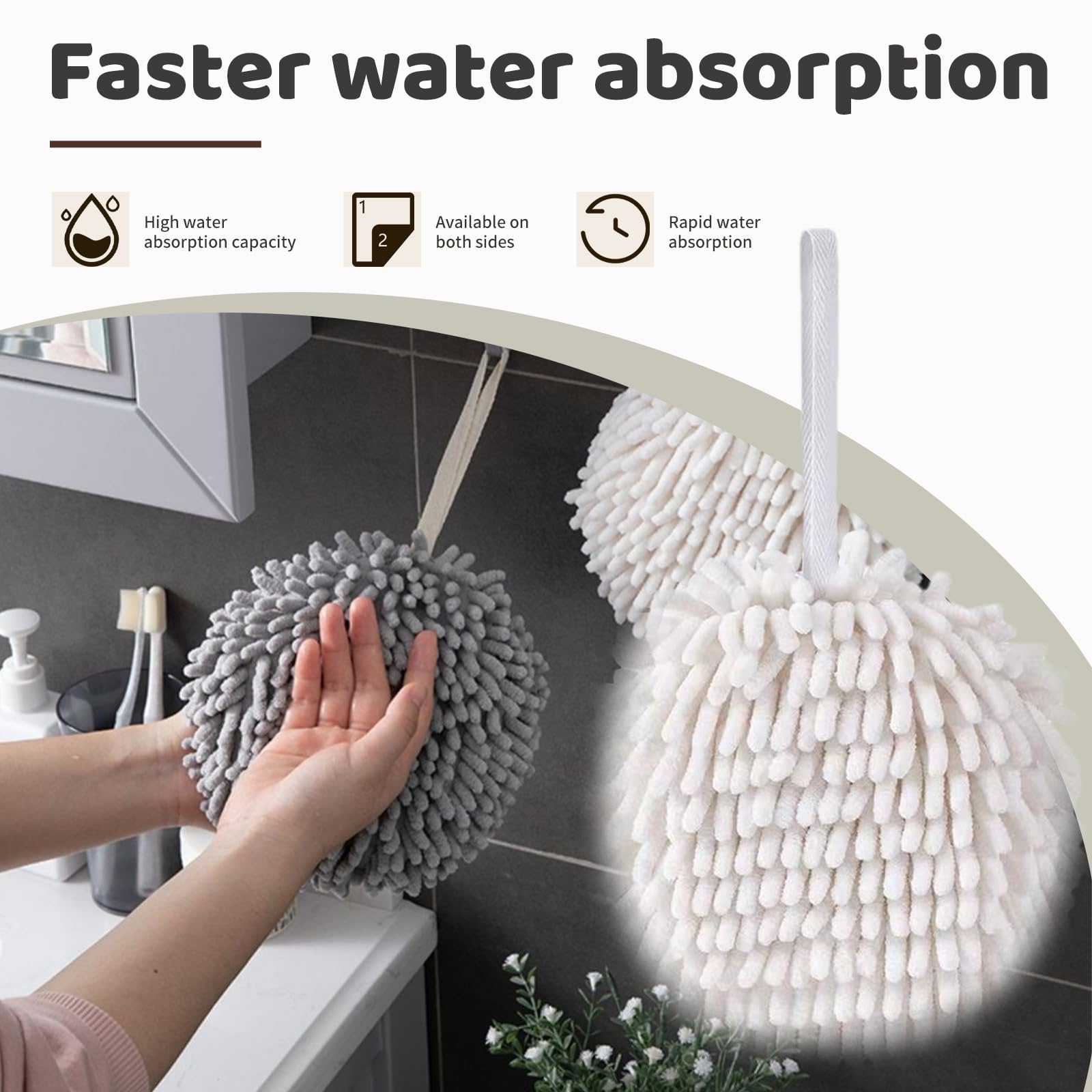 Xhmaxe 12-Pack Fuzzy Ball Hand Towel 7.1 Inch Soft Absorbent Microfiber Super Fluffy Chenille Ball Towels For Bathroom, Quick Dr