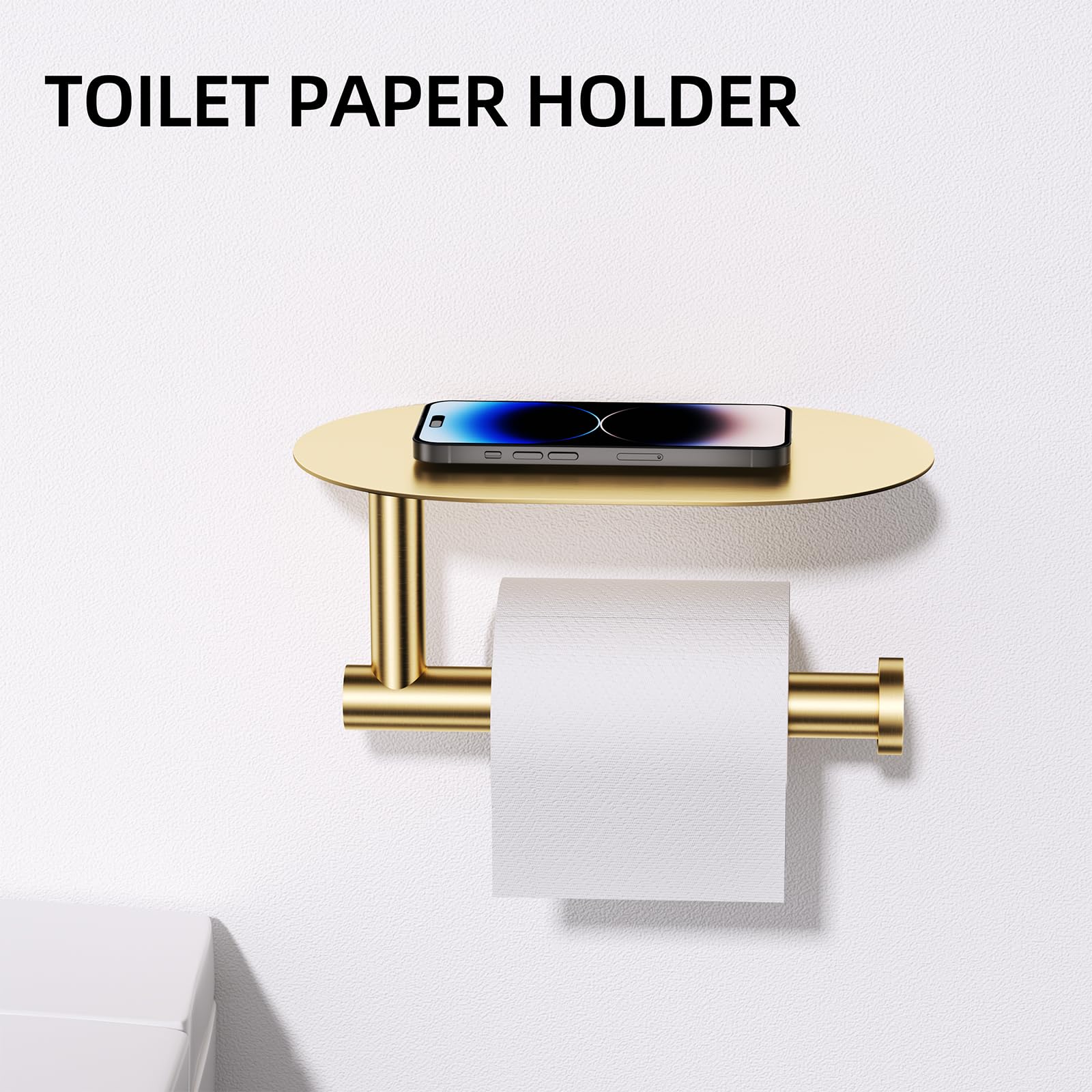 Turs Brushed Gold 5 Piece Bathroom Hardware Set, Sus304 Stainless Steel Bath Towel Bar Set, Bathroom Towel Rack Set Wall Mounted