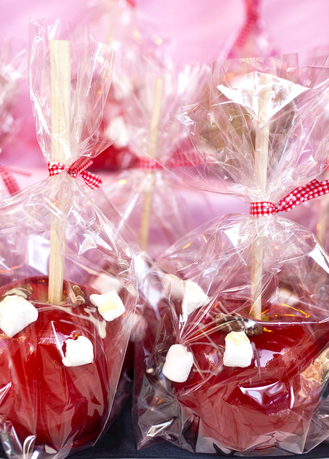 Ocmoiy Diy Candy Apple Kits - 100 Pcs Candy Apple Sticks And Bags With 50 Yard Gold And Silver Glitter Ribbons For Large Caramel