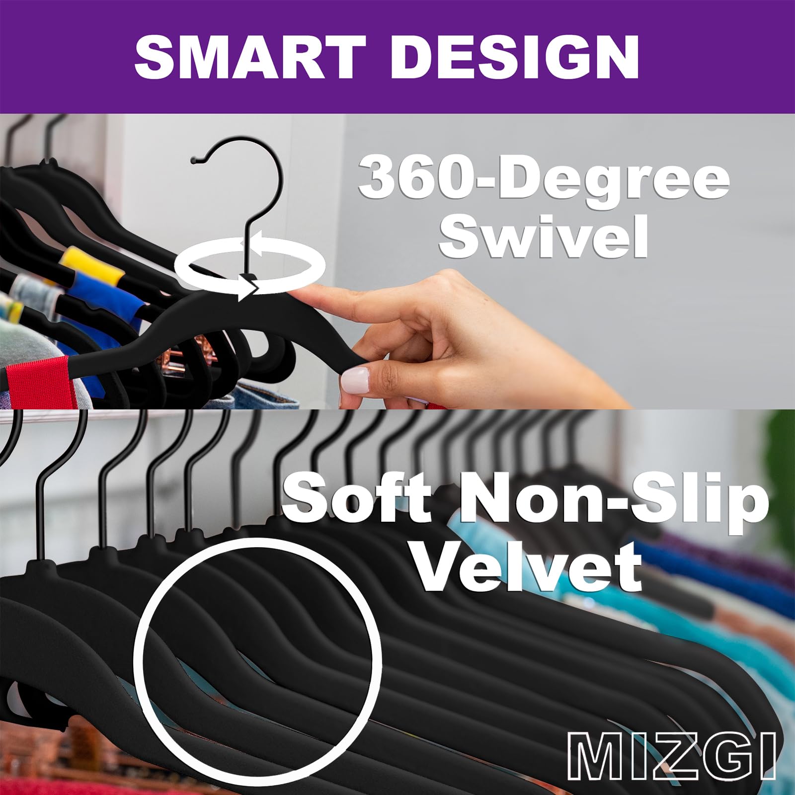 Mizgi All Black Velvet Hangers 40 Pack,Premium Flocked Clothes Hangers Non-Slip Felt Hangers,Sturdy Black Hangers Heavy Duty Coa
