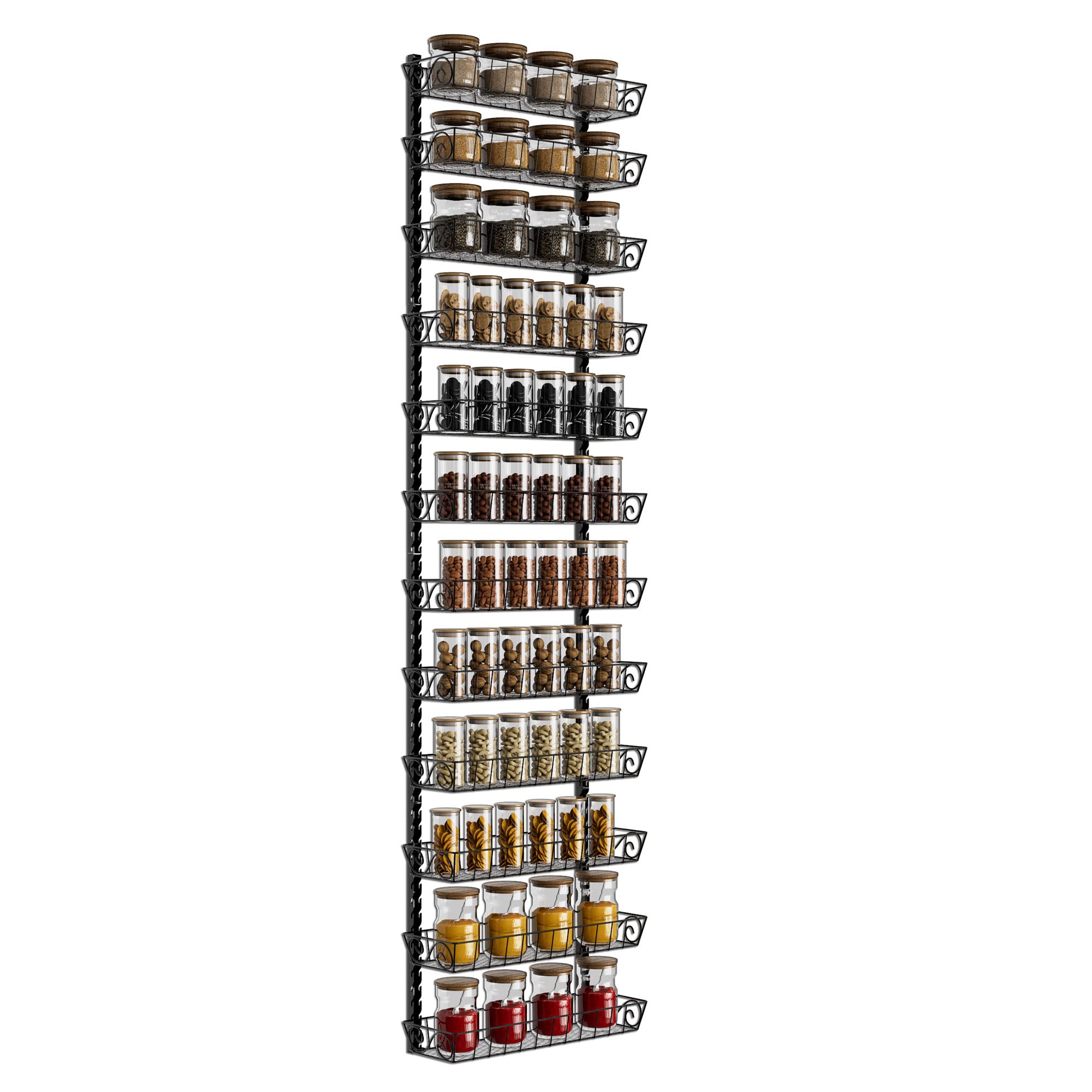 SWOMMOLY Adjustable Wall Mount Spice Rack Organizer, 12-Tier Dual-use (Multi-use) Hanging Spice Shelf Storage for Kitchen Pantry