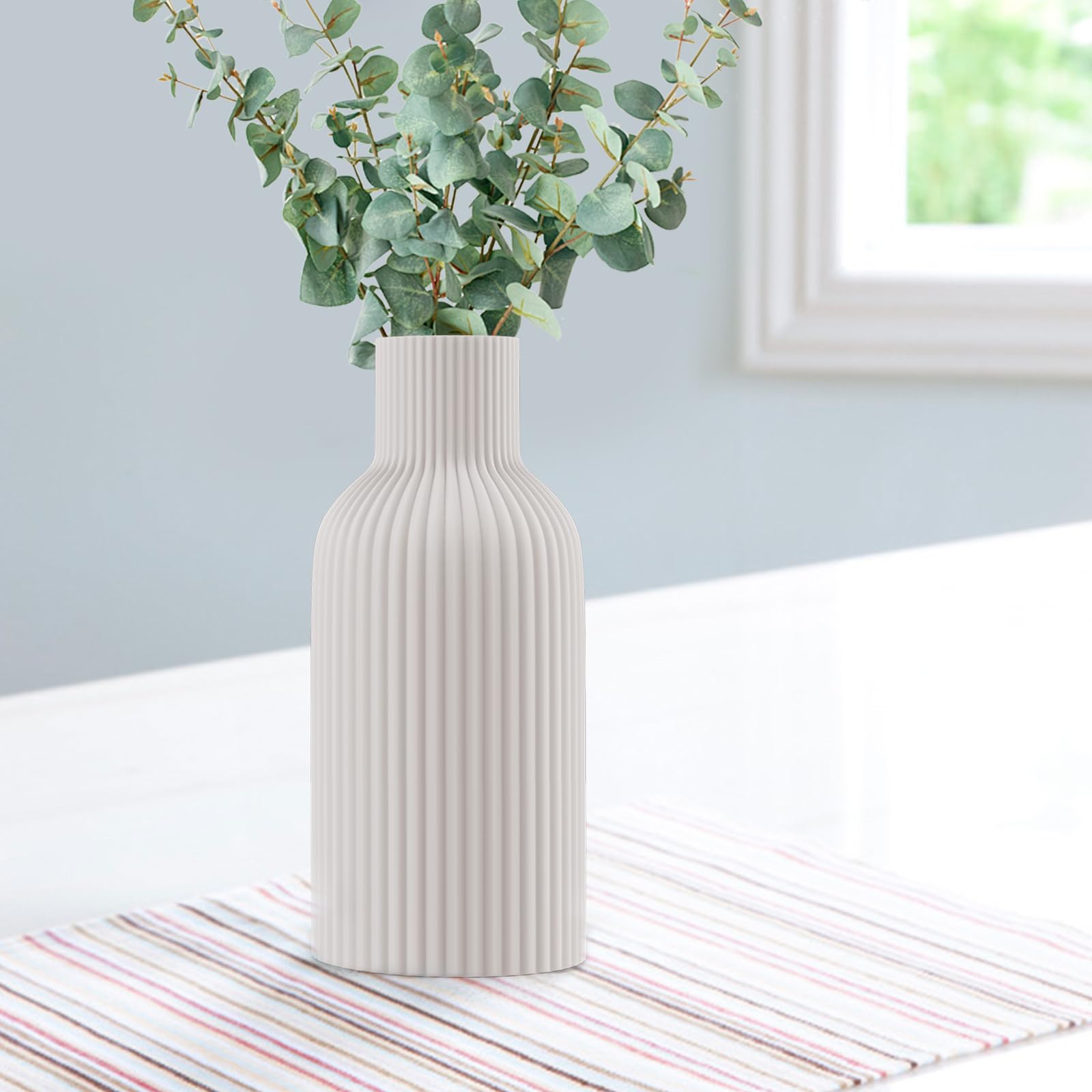 Vase, White Ceramic Vase, Flower Vase, Minimalist Modern Home Decor, Matte Finish Pampas Grass Vase for Table, Fireplace, Shelf,