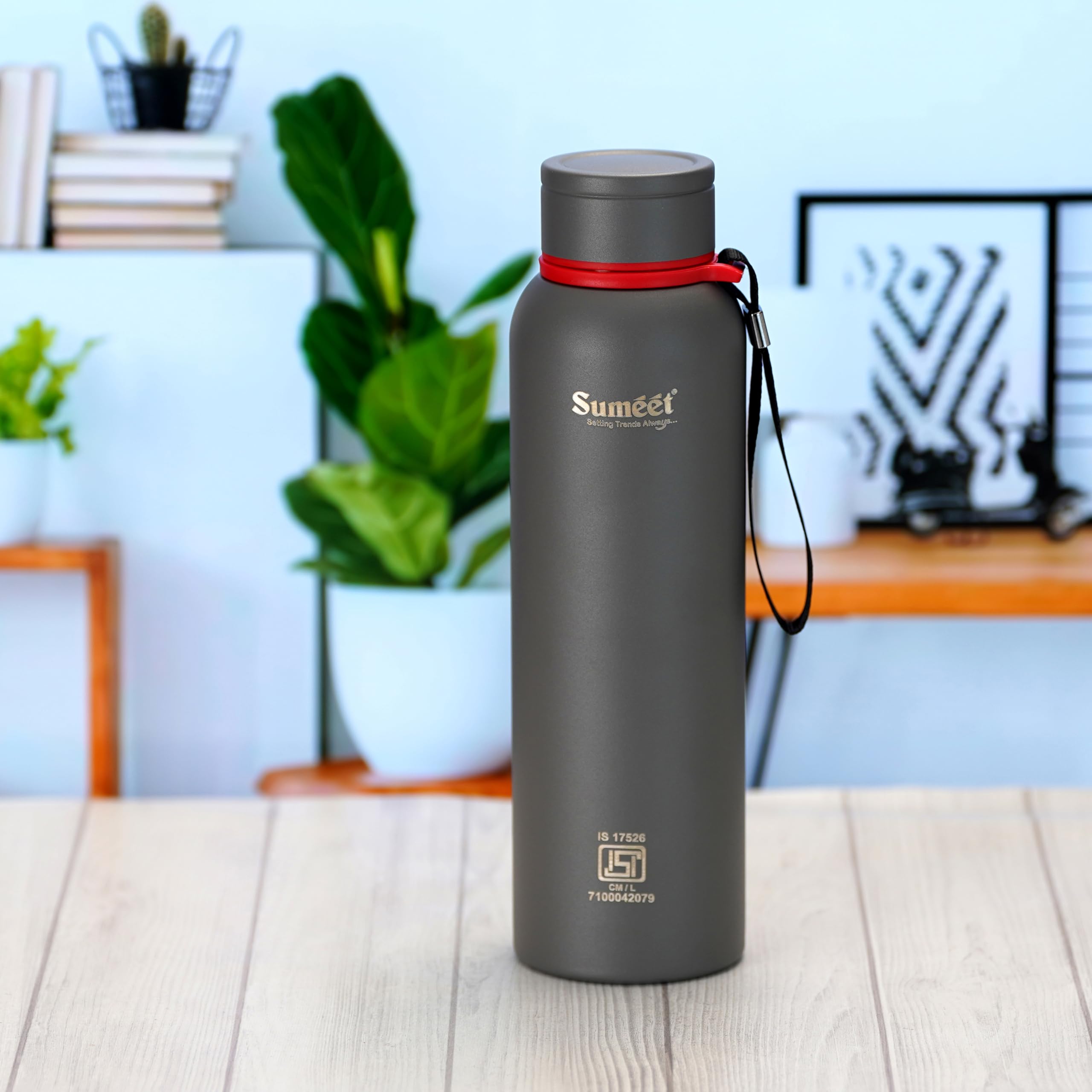 Sumeet Nero 24 Hrs Hot & Cold ISI Certified Stainless Steel Leak Proof Water Bottle for Office School College Gym Picnic Home Trekking -900ml  Pack of 1  Grey