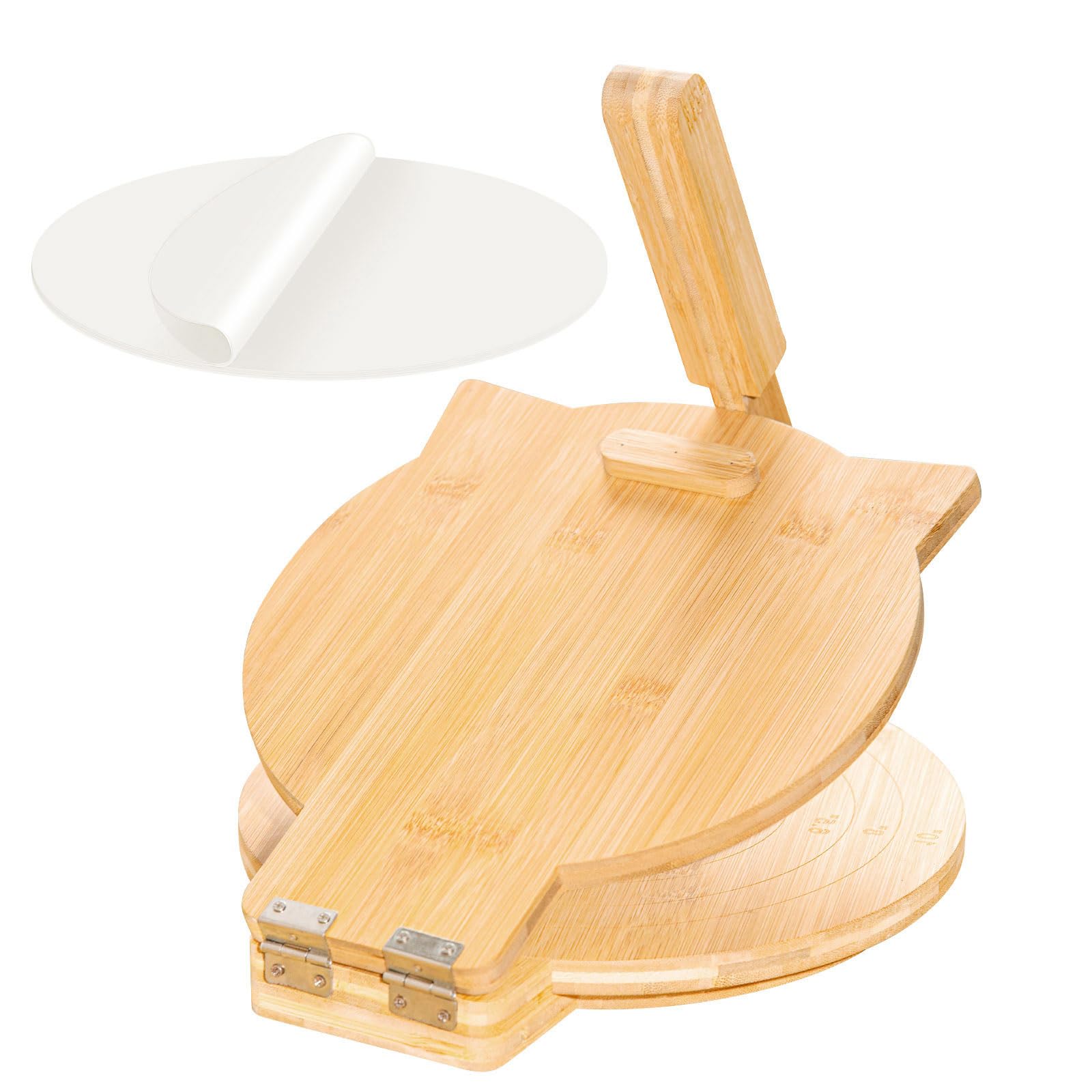 Cuesonmy Tortilla Press 10 Inch Bamboo Tortillas Maker with 100PCS Parchment Paper Large Tortillera Presser for Mexican Taco, Pa