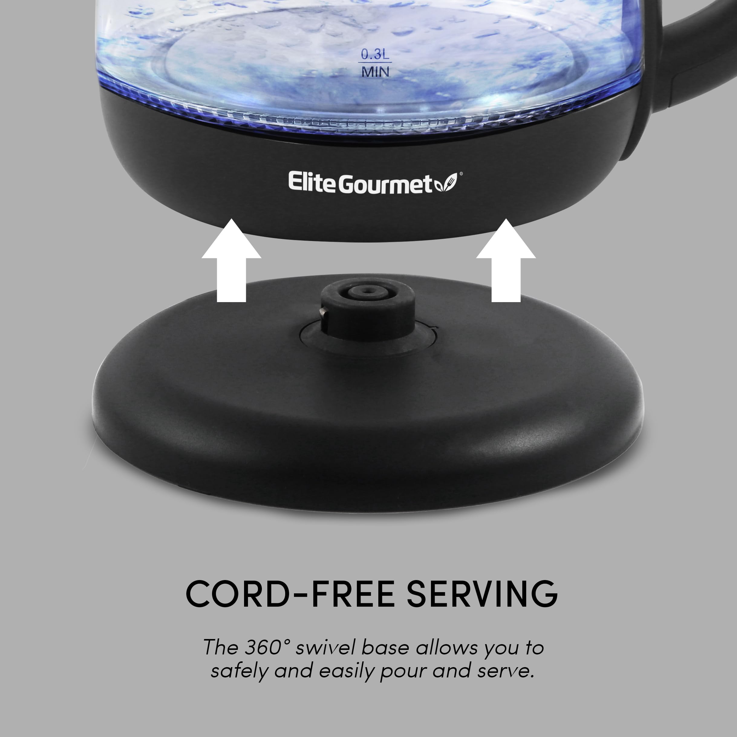 Elite Gourmet Ekt1001 Electric 1.0L Bpa-Free 1100W Glass Kettle Cordless 360 Base, Stylish Blue Led Interior, Handy Auto Shut-Of