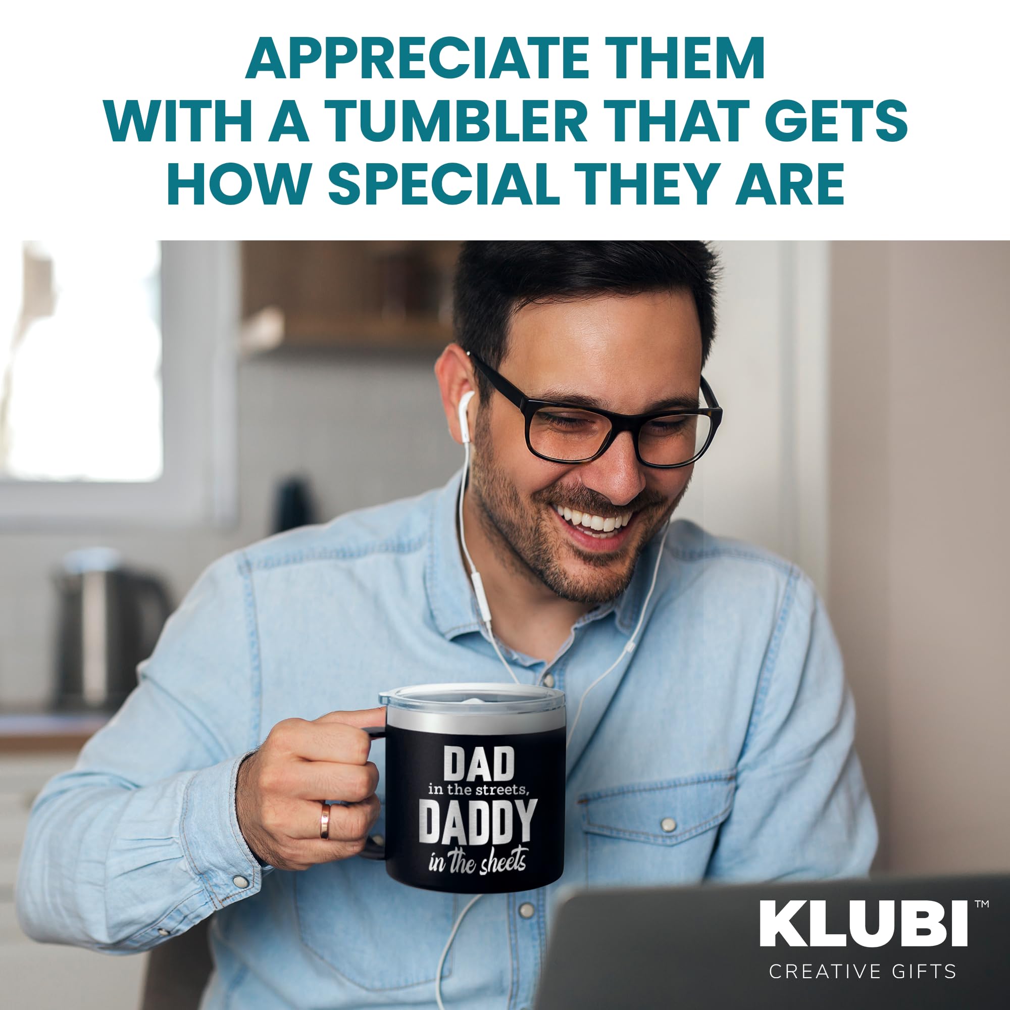 KLUBI Dad In The Streets Daddy In The Sheets Cup 14oz Birthday Gifts for Husband from Wife Dad Coffee Tumbler Daddy Gift Ideas D