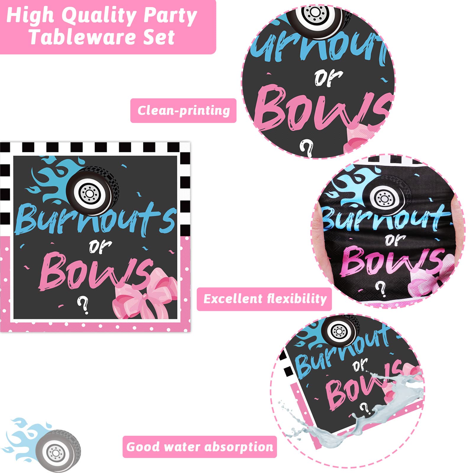Chiazllta 96 Pcs Gender Reveal Burnouts Or Bows Party Plate And Napkins Supplies Disposable Boys Or Girls Tableware Decor Baby S