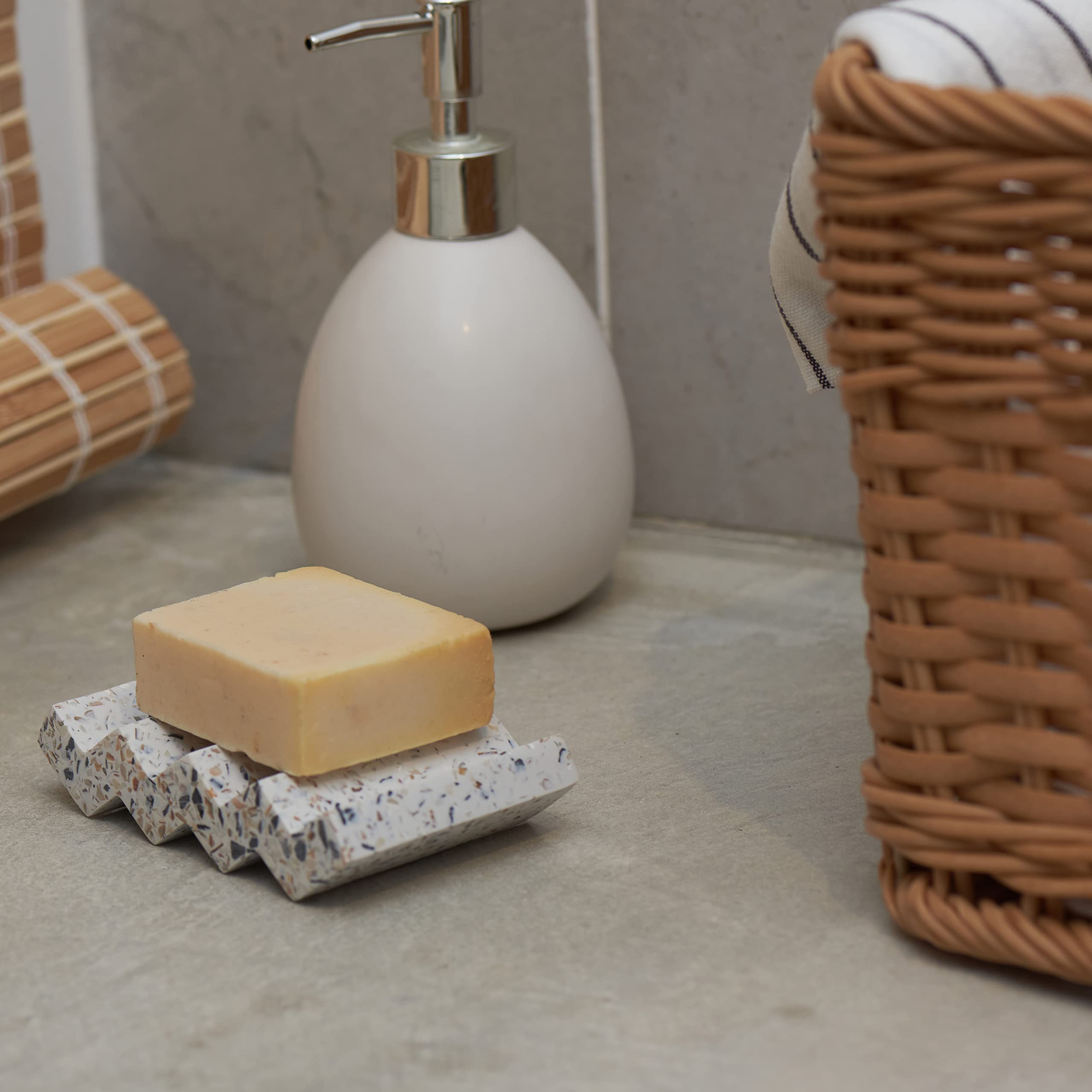 Tapeera Zig Zag Jesmonite Terrazzo Stone Soap Dish For Bathroom Sink - Concrete Soap Saver For Bar Soap Holder For Shower - Spon