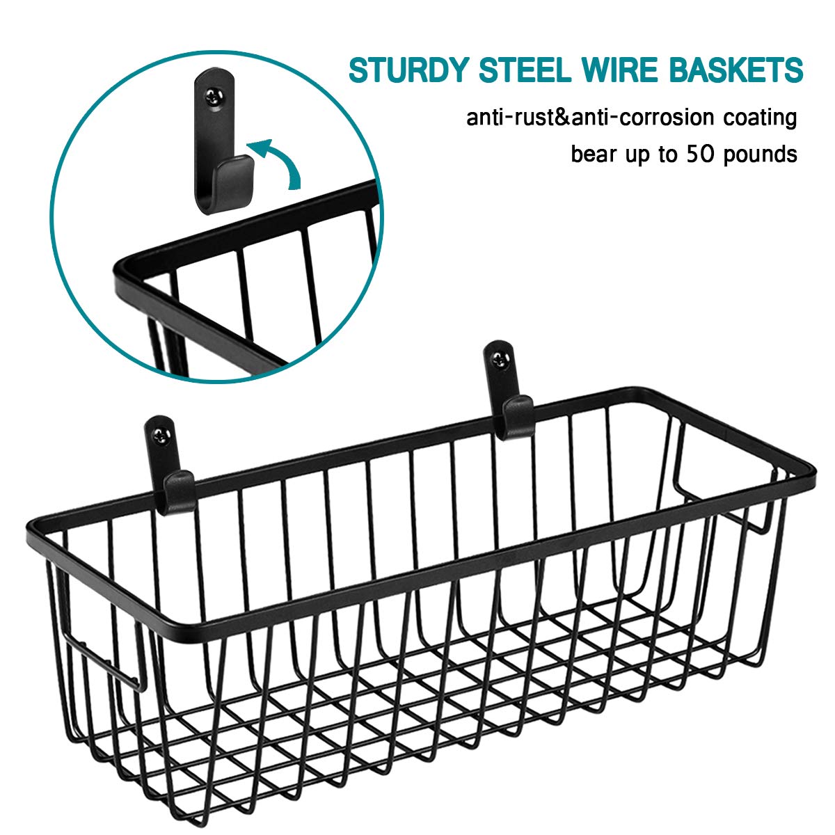 Sheechung Farmhouse Metal Wire Bin Basket With Wall Mount - Small, 4 Pack - Portable Hanging Wall Basket, Rustic Home Storage Or
