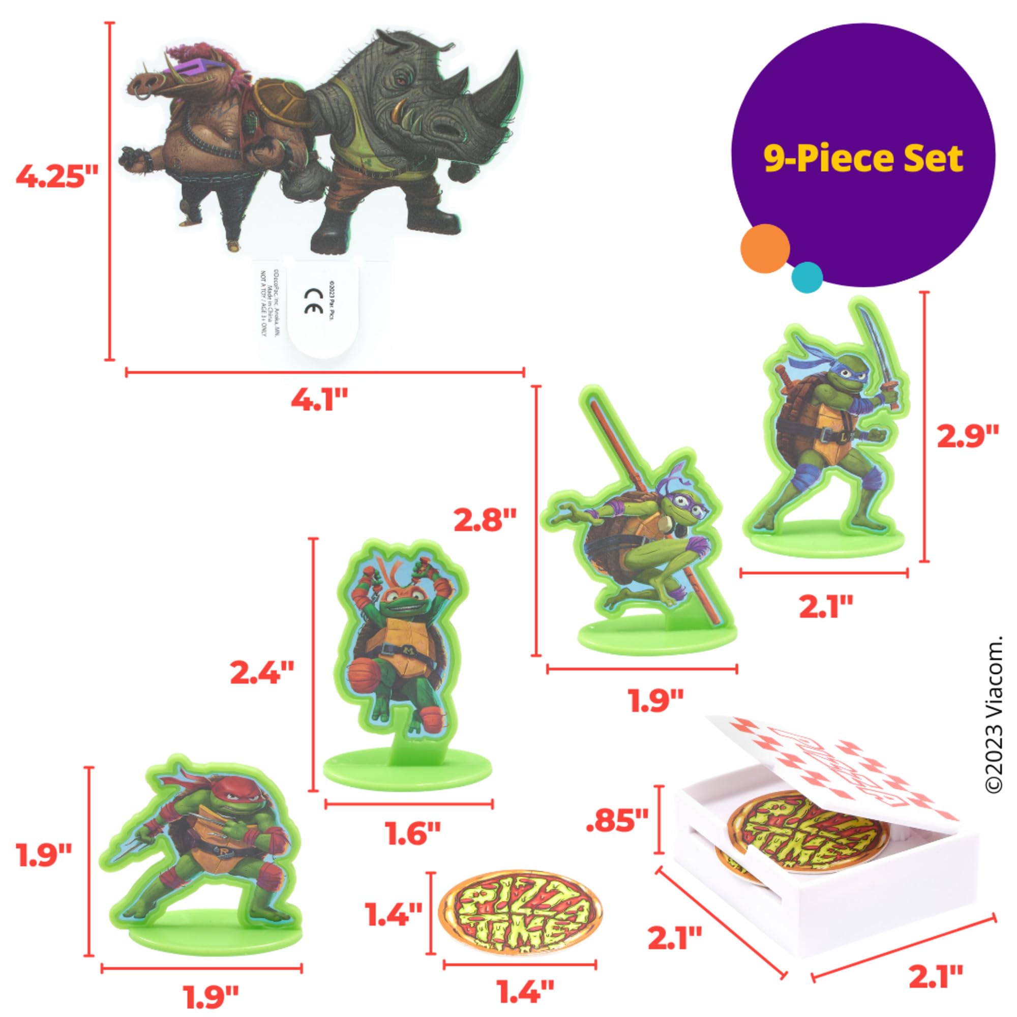 Decoset Teenage Mutant Ninja Turtles Pizza Power Cake Topper, 6-Piece Cake Decoration With Turtle Figurines, Cake Pic, And Pizza