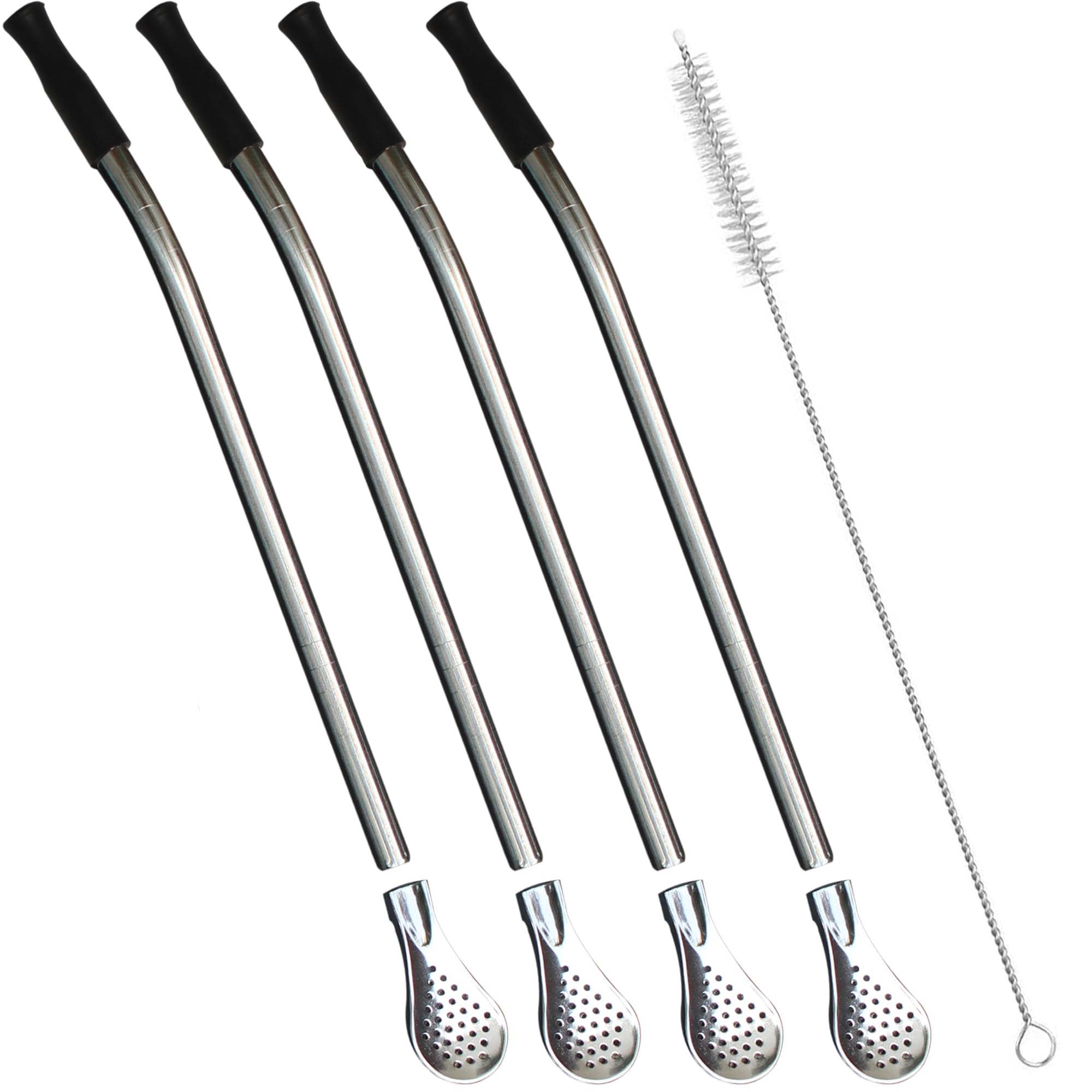 Reusable Bombilla Yerba Mate Straw - Stainless Steel Removable Spoon Style Filter With Soft Silicone Tip - Metal Straw For Drink