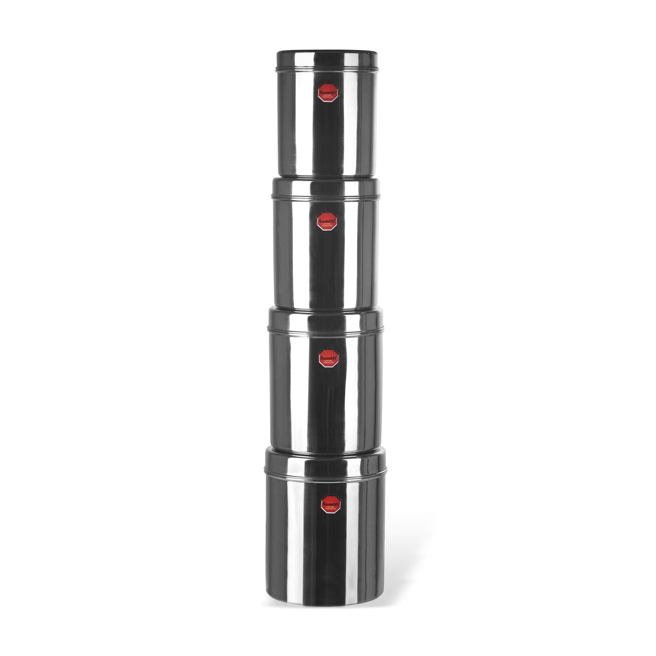Sumeet Stainless Steel Vertical Canisters/Ubha Dabba/Storage Containers Set Of 4Pcs (No. 15 To No. 18) (3.75 Ltr, 4.5Ltr, 5.6Ltr