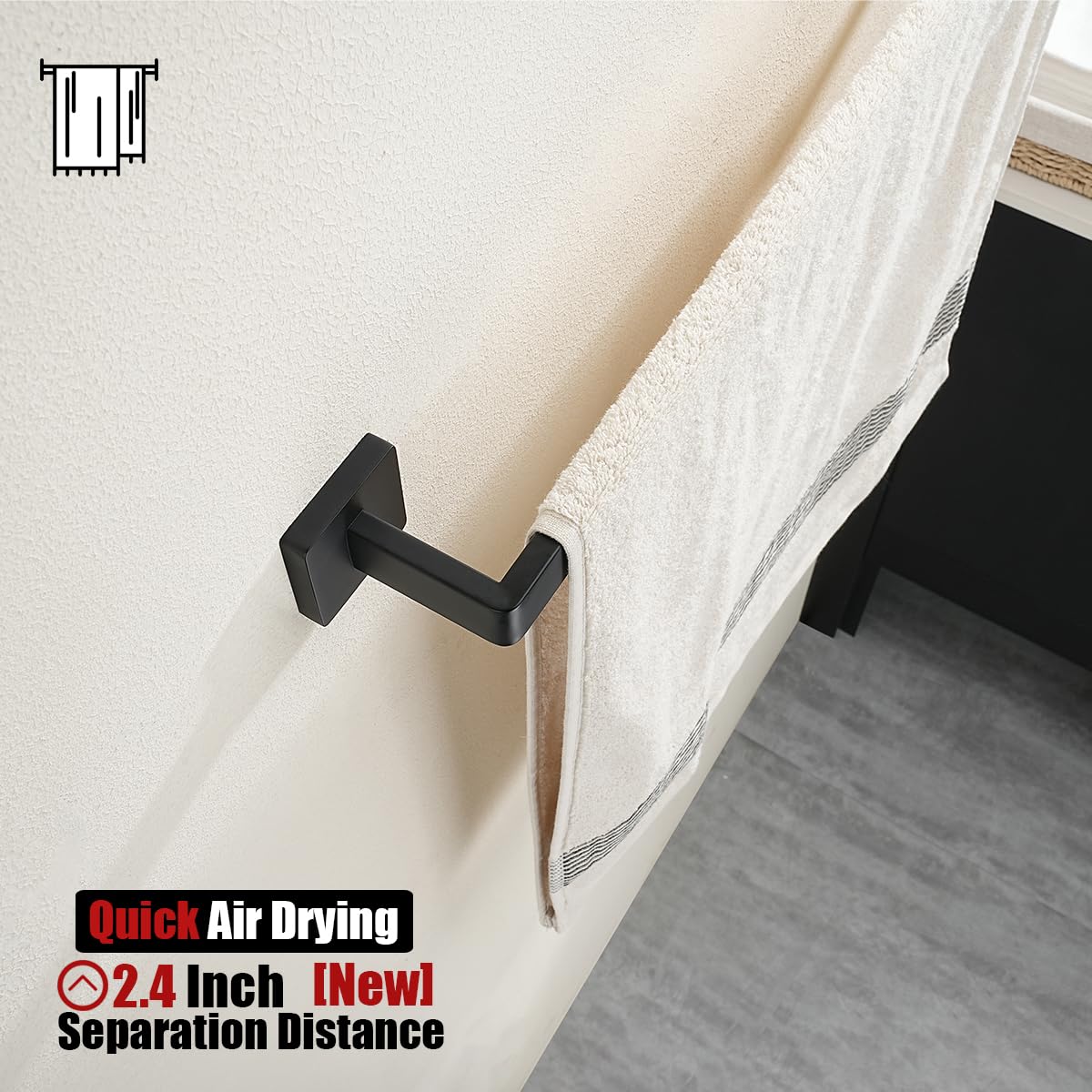 Jqk Black Bath Towel Bar, 27 Inch 304 Stainless Steel Thicken 0.8Mm Bath Towel Rack Bathroom, Bath Towel Holder Matte Black Wall