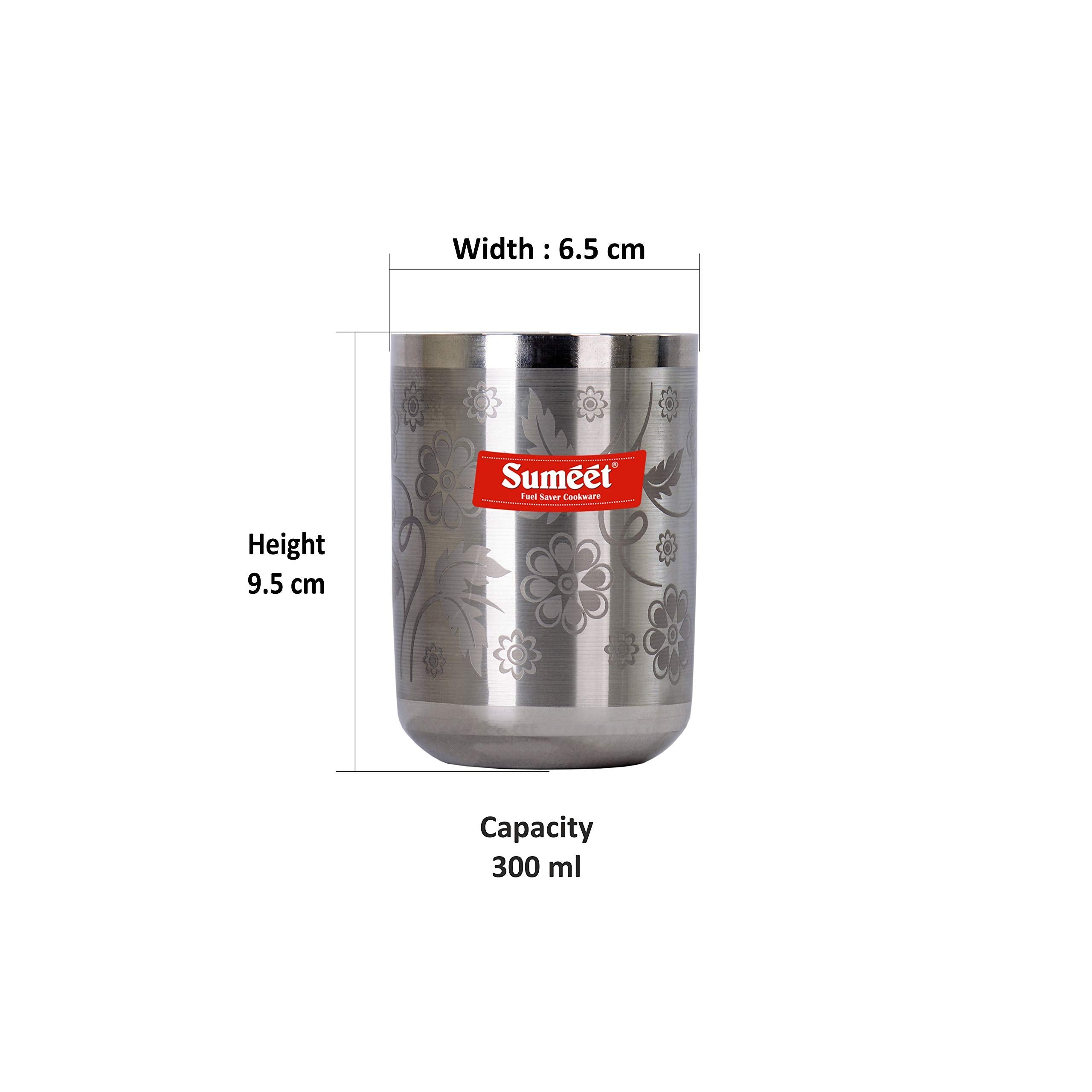 Sumeet Stainless Steel Laser Printed Miracle Glass Set Of 6 Pcs (Capacity - 300 Ml Each) (Changing Colour)