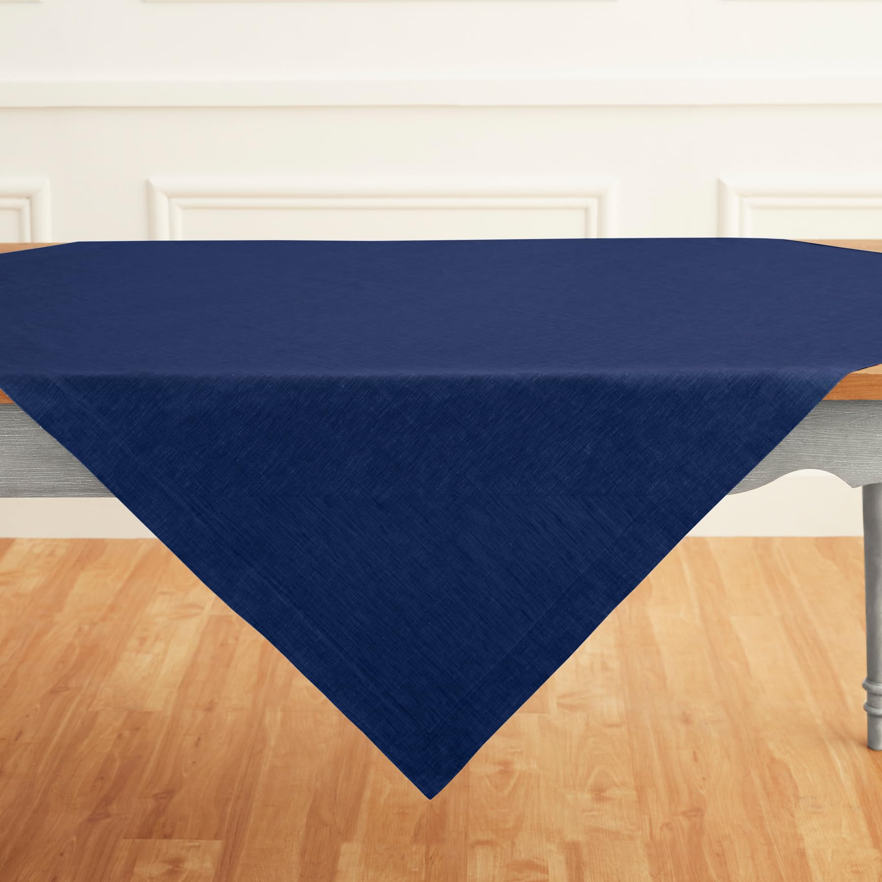 Solino Home Linen Tablecloth 52 X 52 Inch - Royal Blue 100% Pure Linen Table Throw - Handcrafted And Machine Washable - Athena