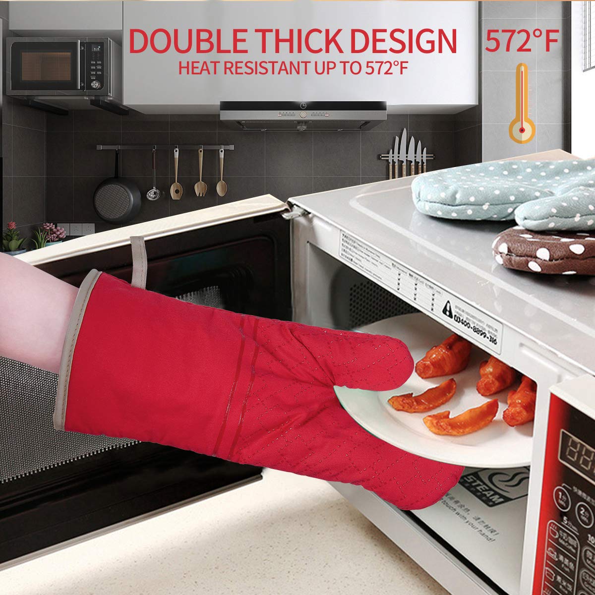 Tormays 4Pcs Oven Mitts And Pot Holders Set, 572F Heat Resistant Oven Glove, Soft Cotton Lining With Non-Slip Surface For Kitche