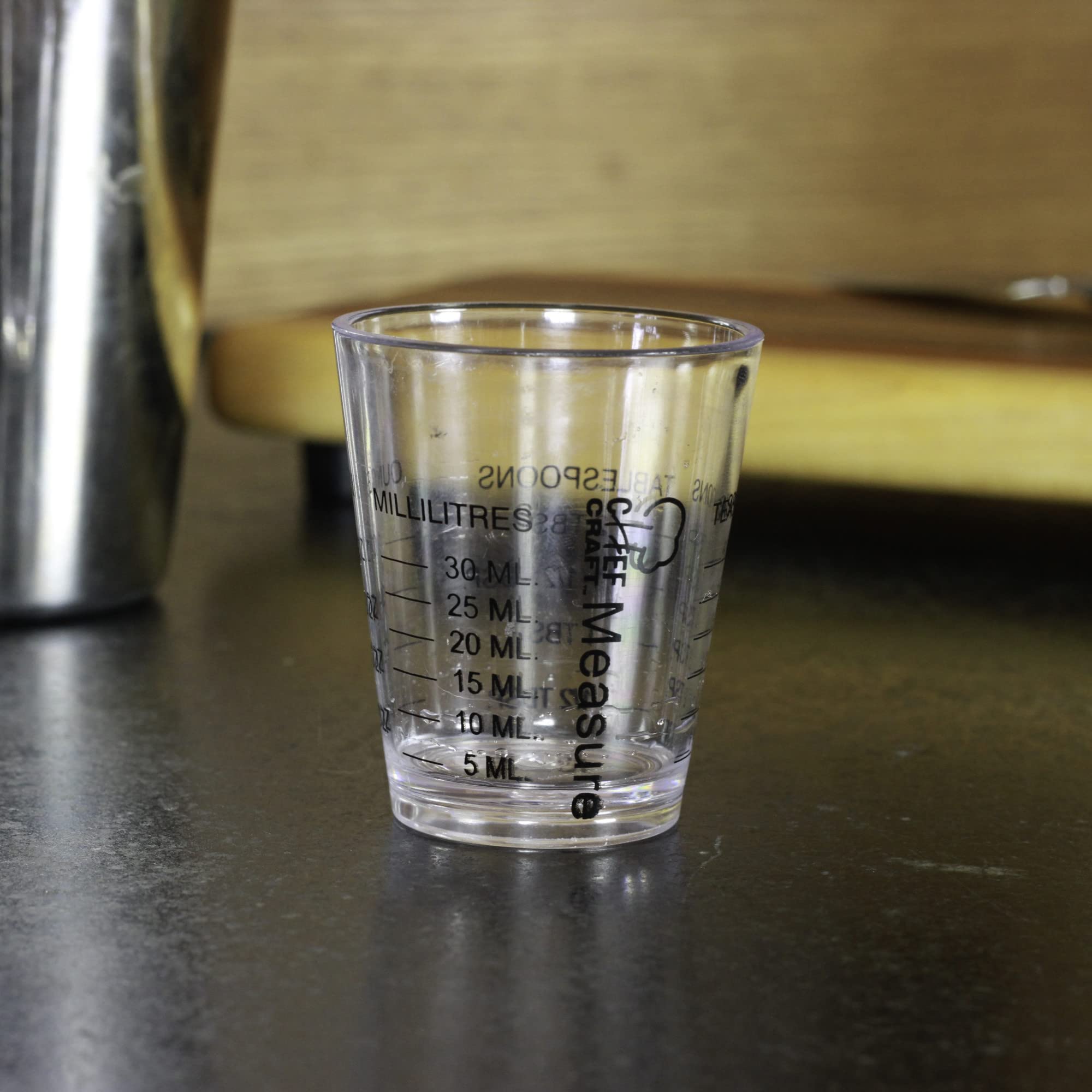 Chef Craft Classic Plastic Shot Glass Measurer, 1 Ounce Teaspoon/Tablespoon, Clear
