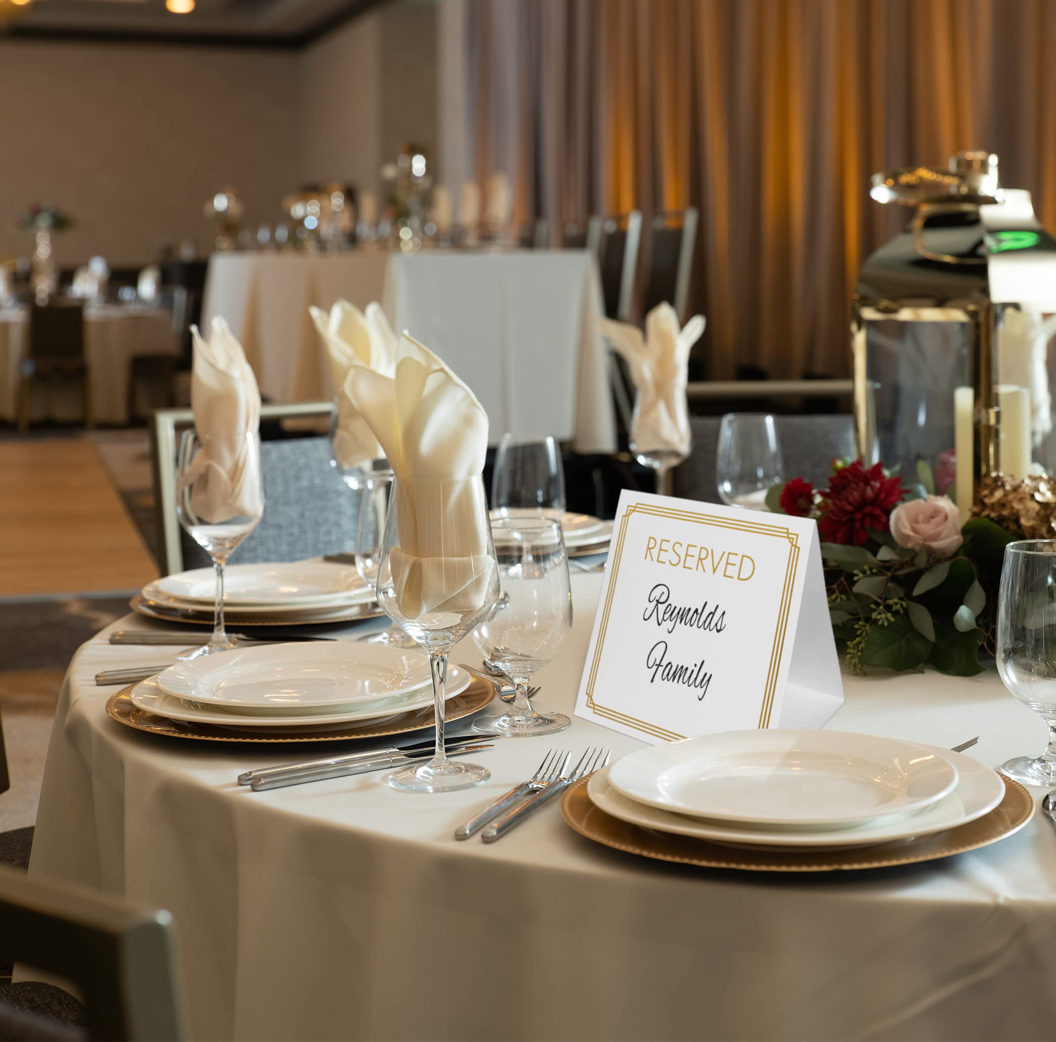 Reserved Table Signs 20 Pack | Table Tent Place Cards (White With Gold Foil) For Weddings, Restaurants, Events