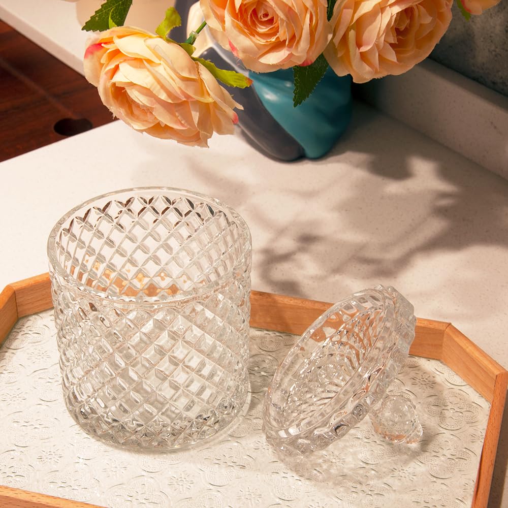R Flory 10+24 Oz Glass Jars Set Of 2 Bathroom Canisters Storage Organizer Cute Qtip Holder Vanity Canister With Lid Cotton Swabs