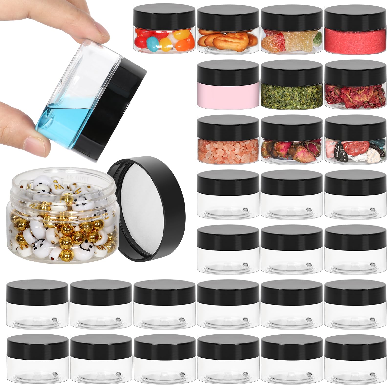 1Oz Containers With Lids 28Pack, Jaisie.W 1 Oz Plastic Containers With Lids- Clear Refillable Cosmetic Small Plastic Containers