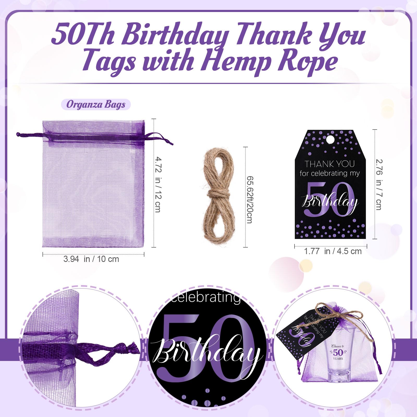 Pickmesh 50 Sets Black Purple Birthday Party Favors for Guests Souvenir Multicolor 50 Years Old Gift Bulk Acrylic Clear 1.2oz Sh