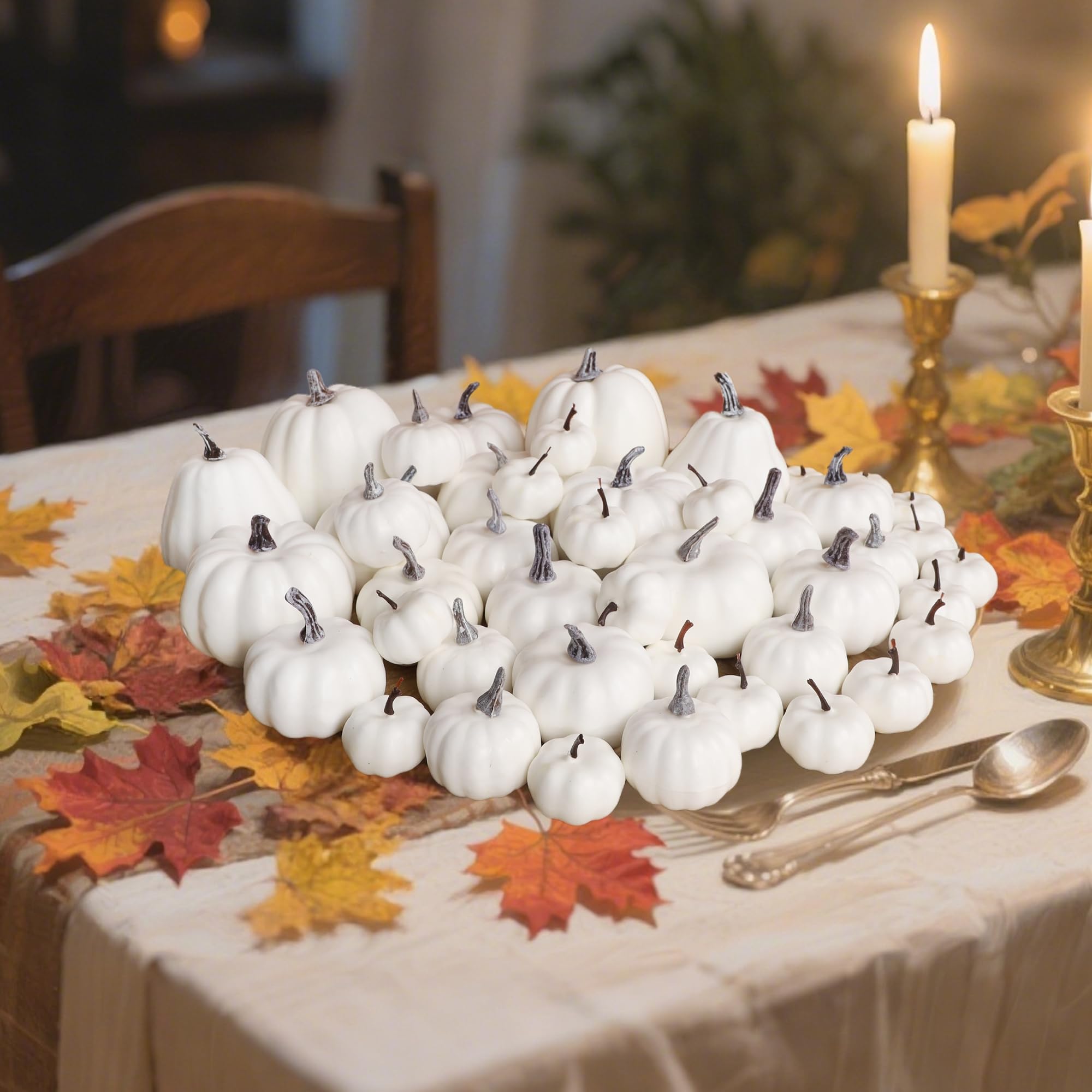 winemana 46 Pcs Assorted Size Artificial Pumpkins Fall Decorations, White Foam Pumpkin Autumn Decor, Decorative Faux Pumpkin for