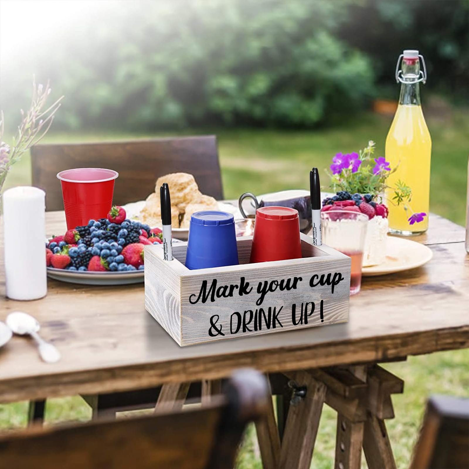 Double Disposable Cup Holder With Marker Slot Wooden Mark Your Cup And Drink Up 2 Sides Designs Drink Dispensers For Parties Far