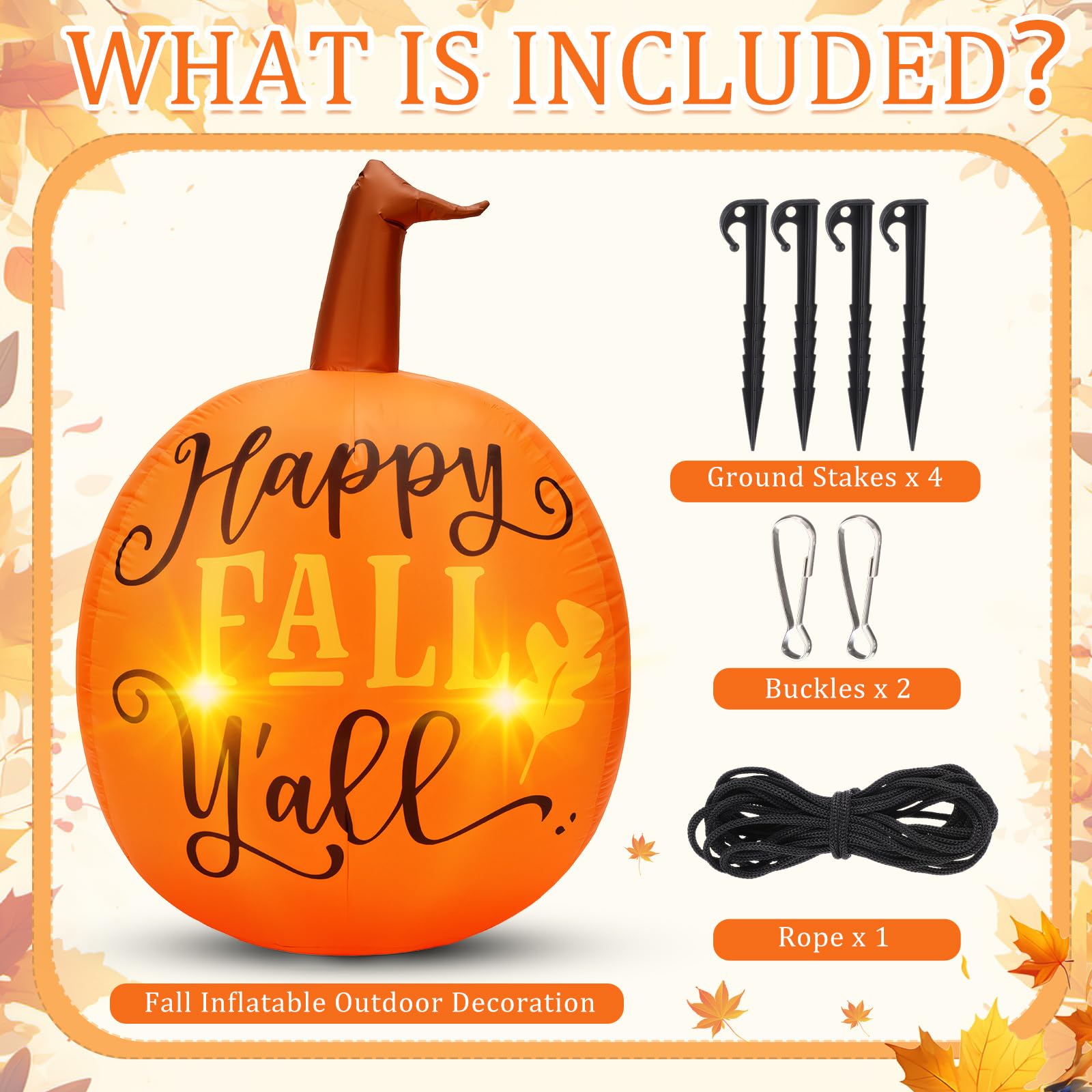 Soulchen Thanksgiving Fall 5.25 ft Pumpkin Inflatable Decorations Blow up Decor Fall Pumpkin with LED Lights Inflatable Decorati
