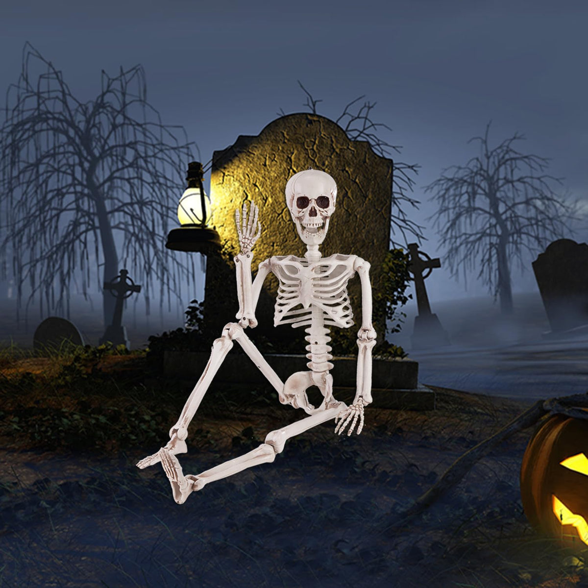 Jialwen 36'' Halloween Posable Skeleton Decorations, 3Ft Realistic Plastic Human Full Body Bones With Movable Joints Skeleton Fo