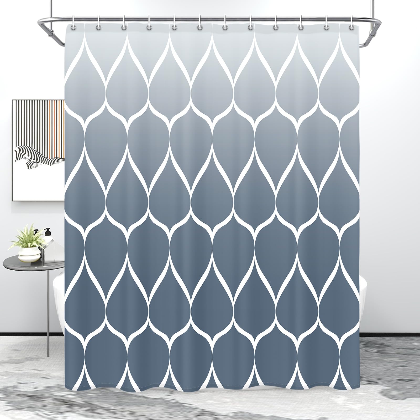 Gelbchu Ombre Aegean Blue Fabric Shower Curtain, Waterproof Design And Polyester, Quick-Drying, Weighted Hem, Shower Curtains Se