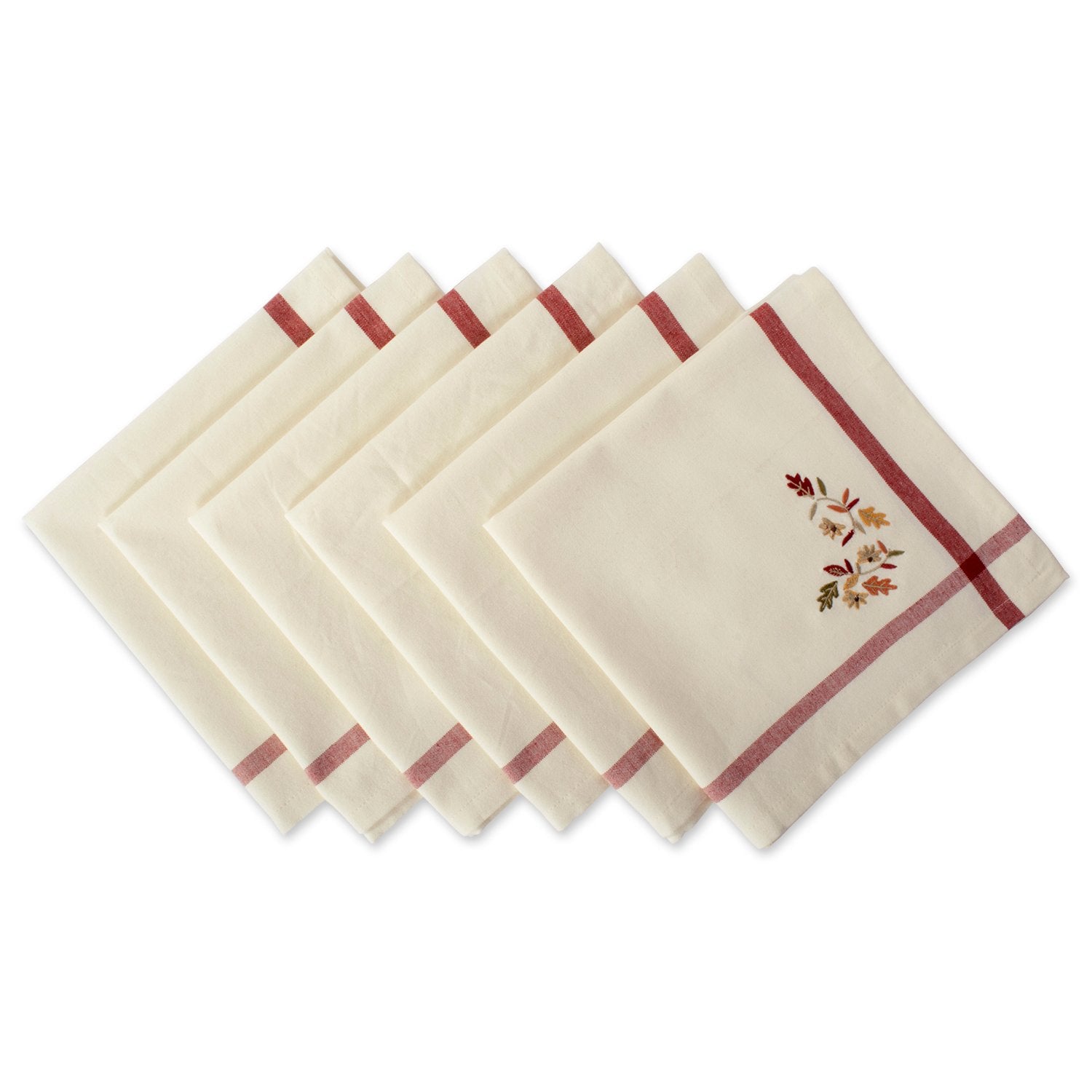 DII Natural Embroidered Fall Leaves  Bordered Napkin (Set of 6)