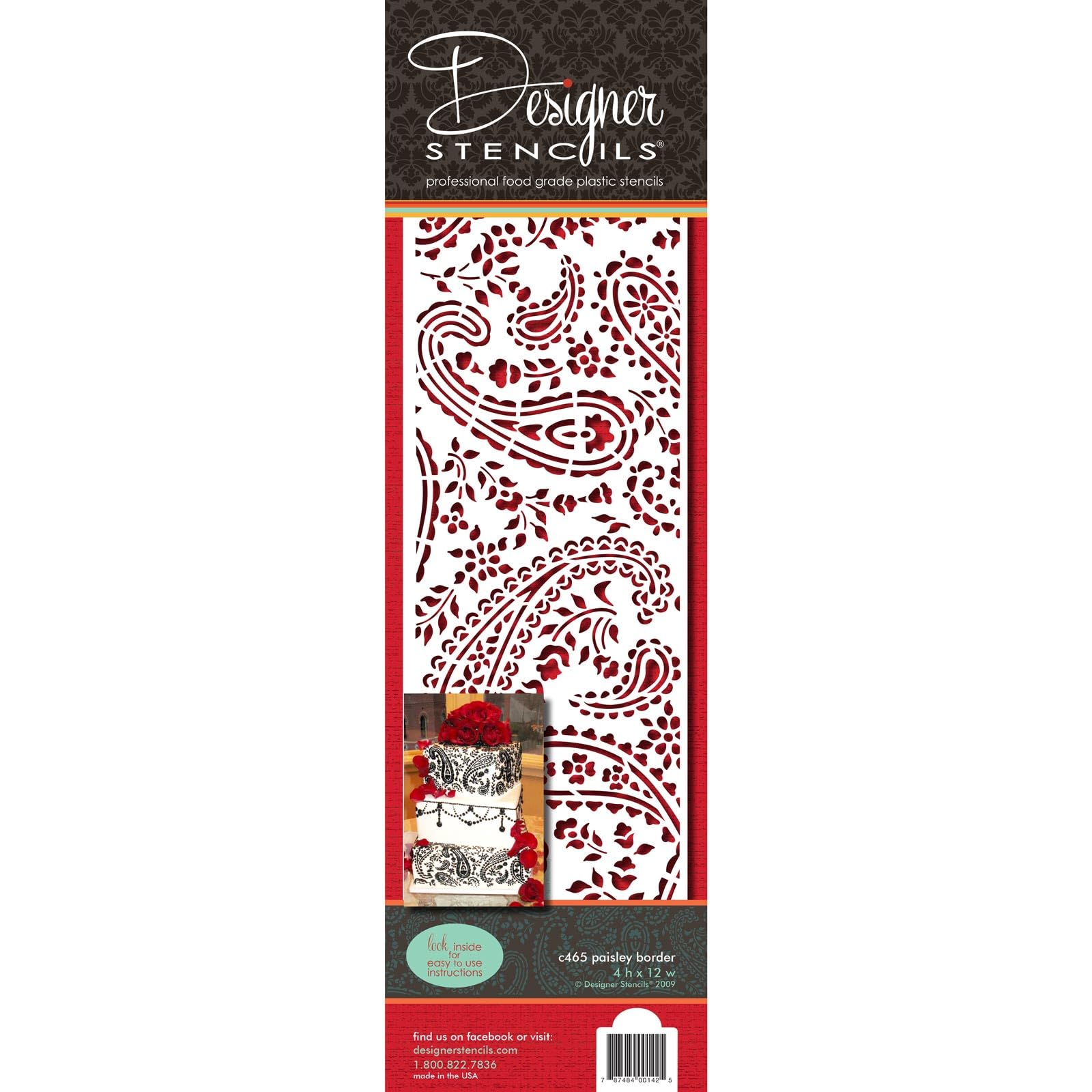 Designer Stencils Paisley Cake Side Foodgrade Stencil, 4 X 12 Inches