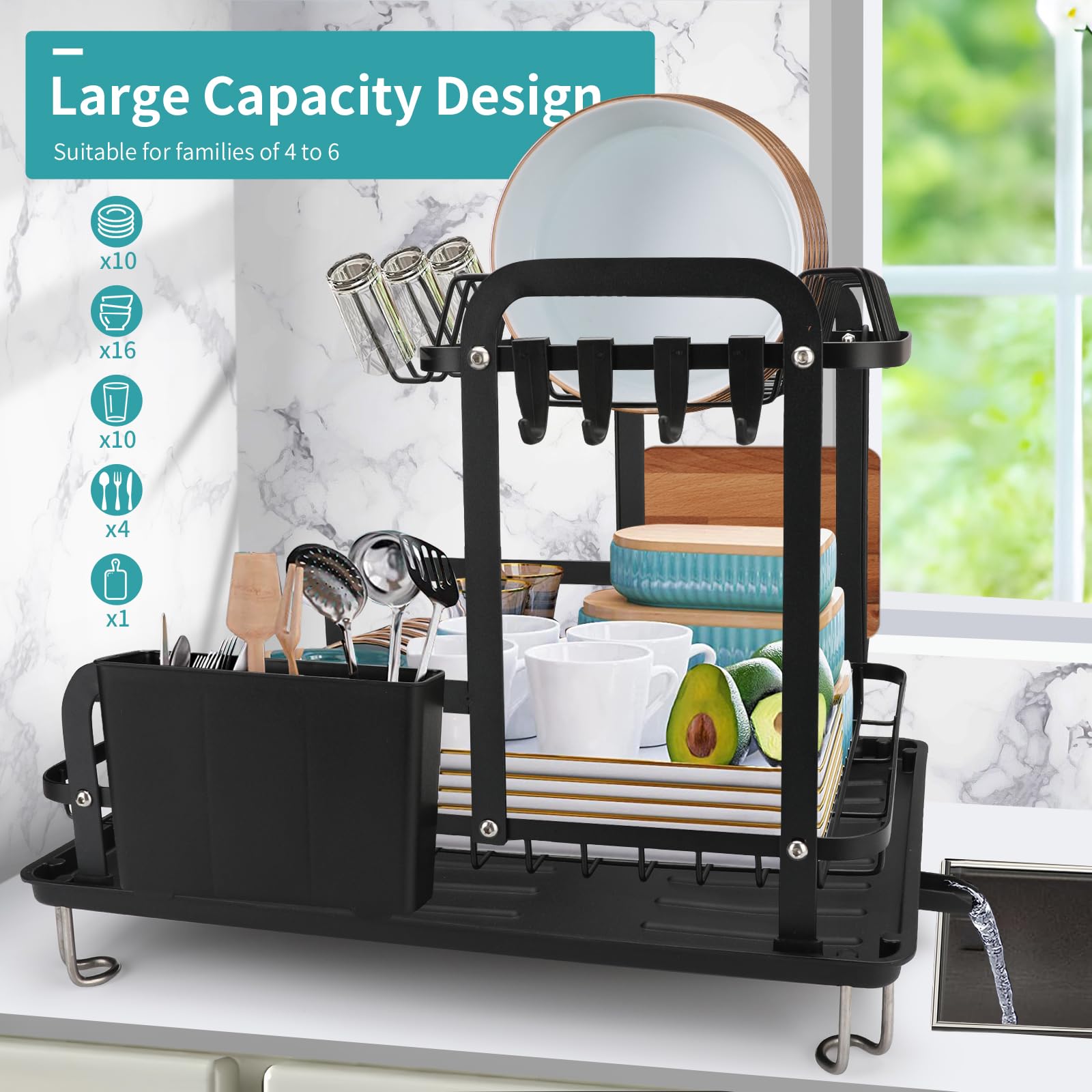 Iyebau Dish Drying Rack,16.5 * 11.8 * 13.6'' 2 Tier Over The Sink Dishrack Strainer,Large Capacity W/Drainboard And Utensil Hold
