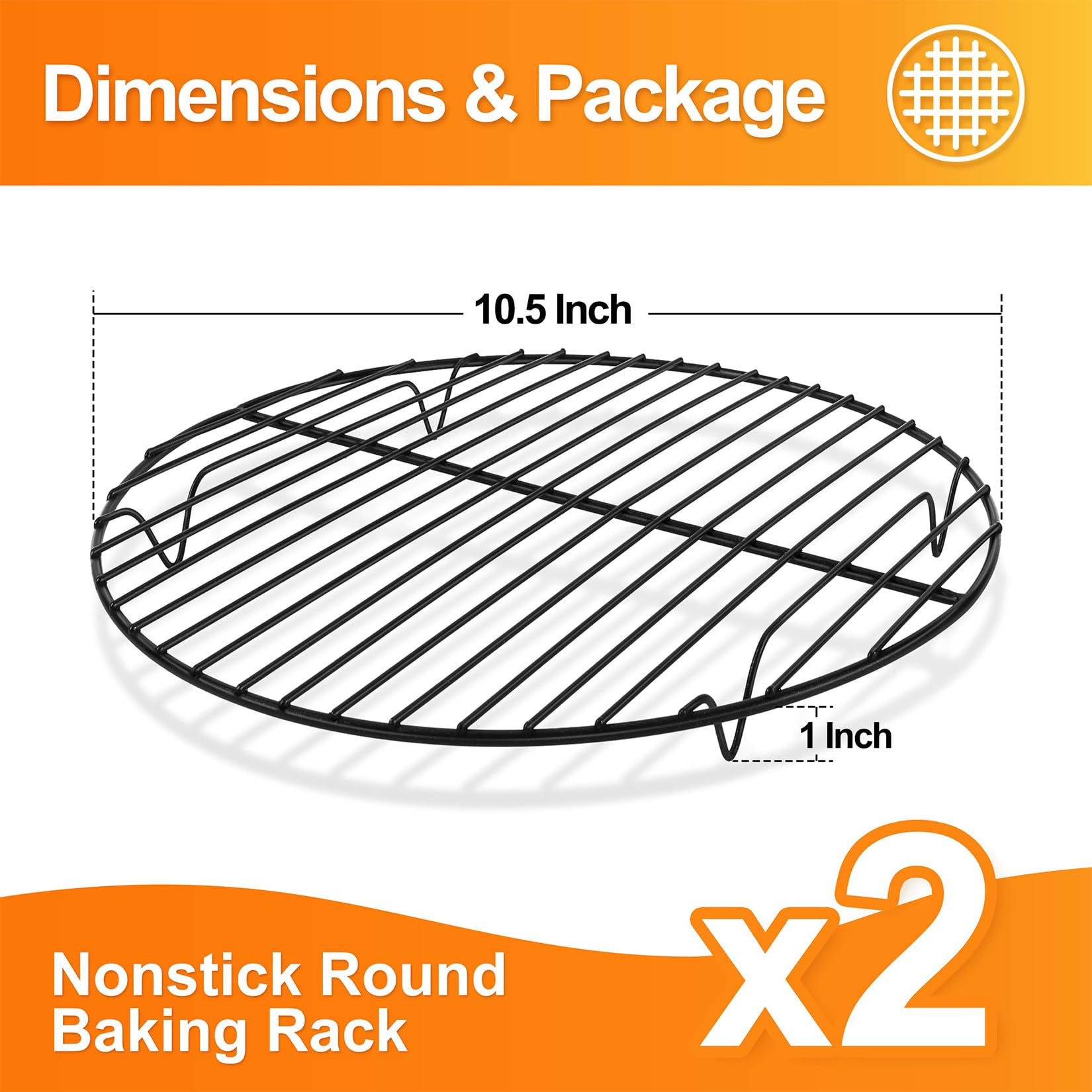 Non-Stick Round Racks For Cooling Baking Cooking, P&P Chef 10 Inch Roasting Wire Rack Set Of 2, Stainless Steel Core & Nonstick