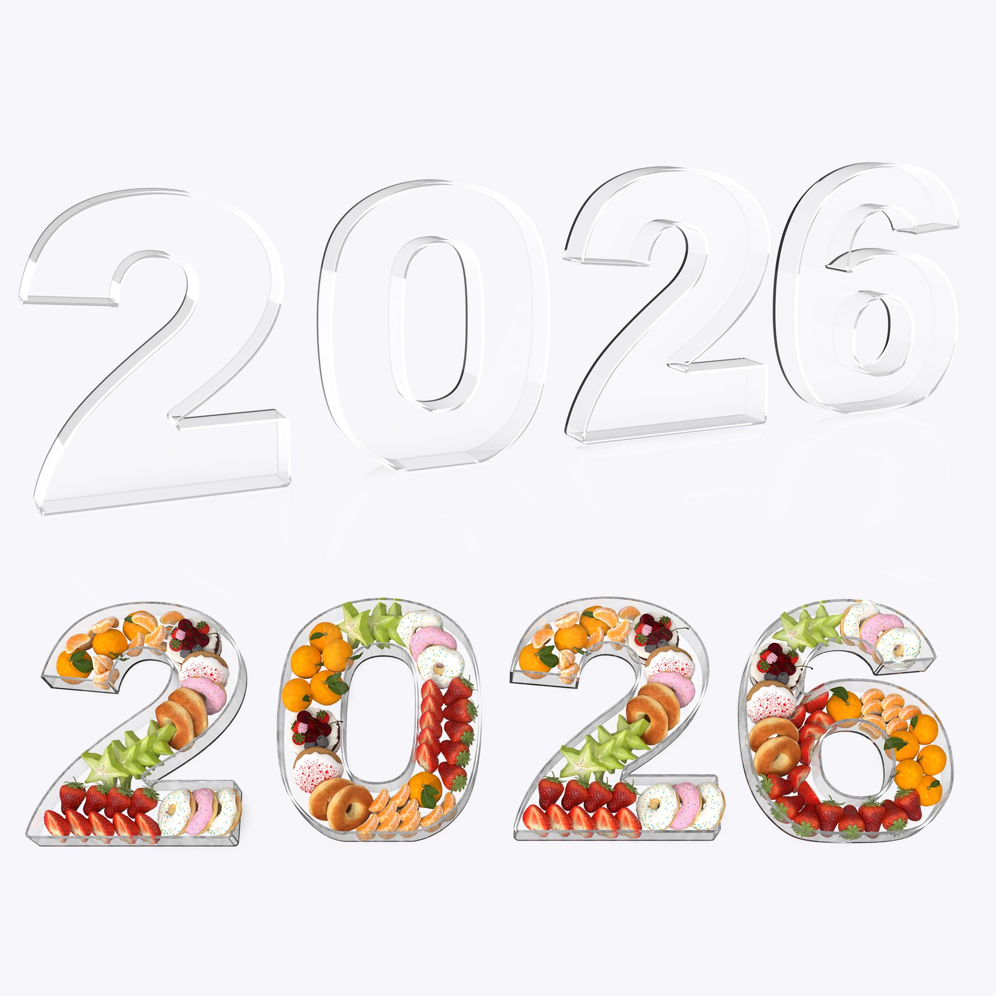 4Pcs Acrylic 2026 Charcuterie Board, 11    Reusable Fillable Number Plates for Cake Candy Dessert, Food Serving Tray for Christm