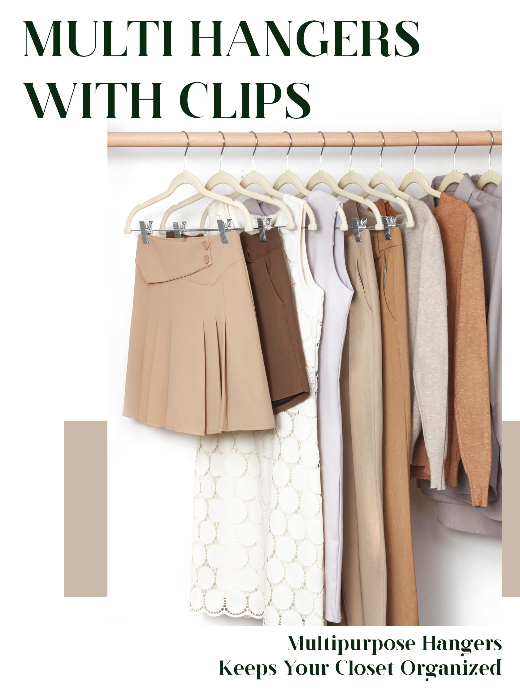 Cozymood Velvet Skirt Hangers 36 Packs Ultra Thin Velvet Hangers with Clips Non Slip Velvet Pant Hangers Space Saving Clothes Hangers with Clips  Velvet Clip Hangers for Pants  Skirts  Jeans (Beige)