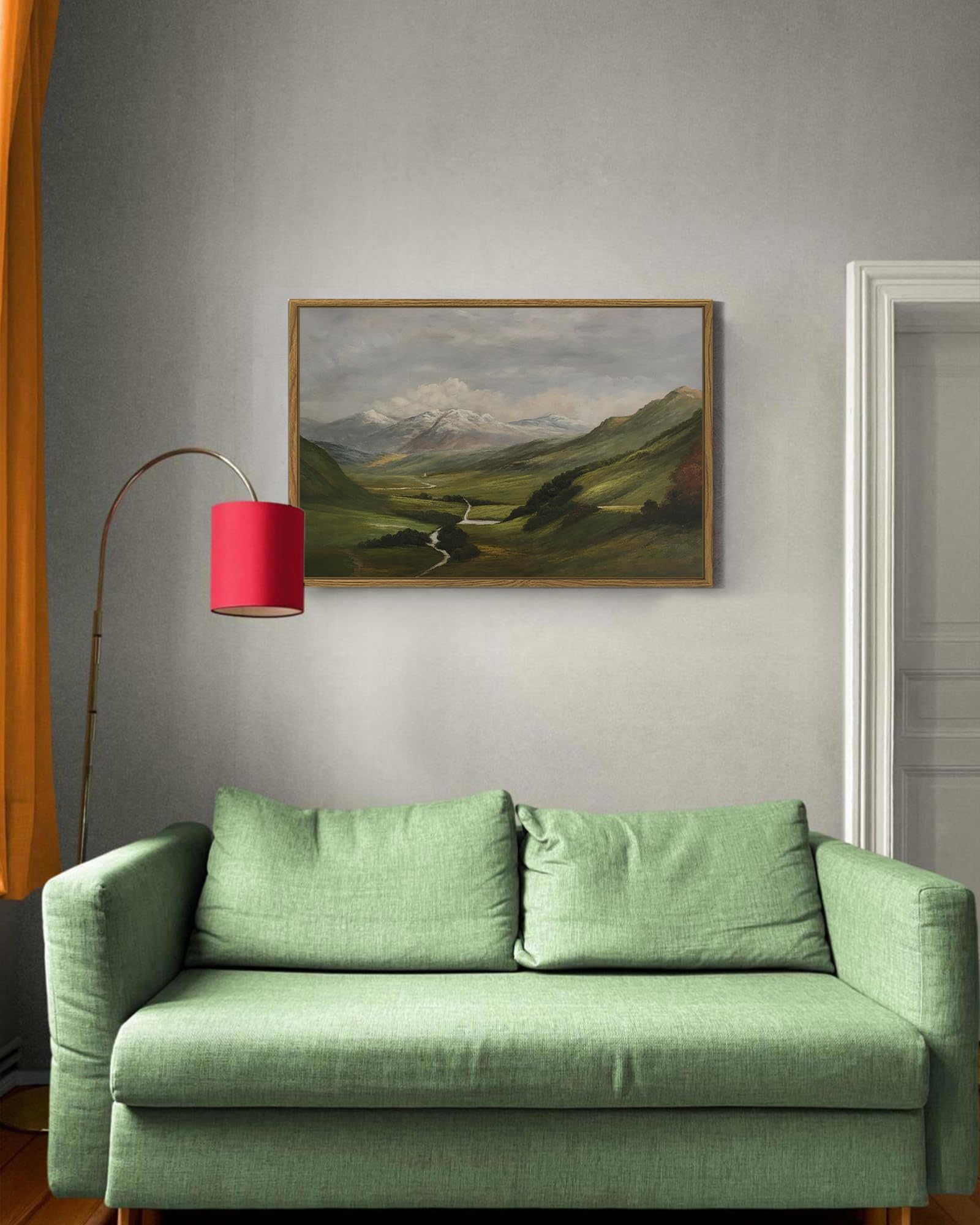 Shenify Landscape 16X24In Large Vintage Framed Canvas Wall Art Classical Mountain Range Valley Prints Farmhouse Bathroom Office