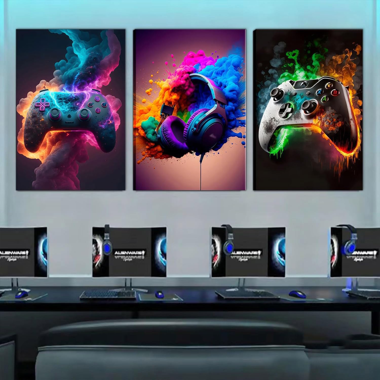 Bgfce Gaming Room Decor Wall Art, Video Gaming Theme Decor Gaming Room Wall Art, Gaming Canvas Posters For Teen Boys Room Framed
