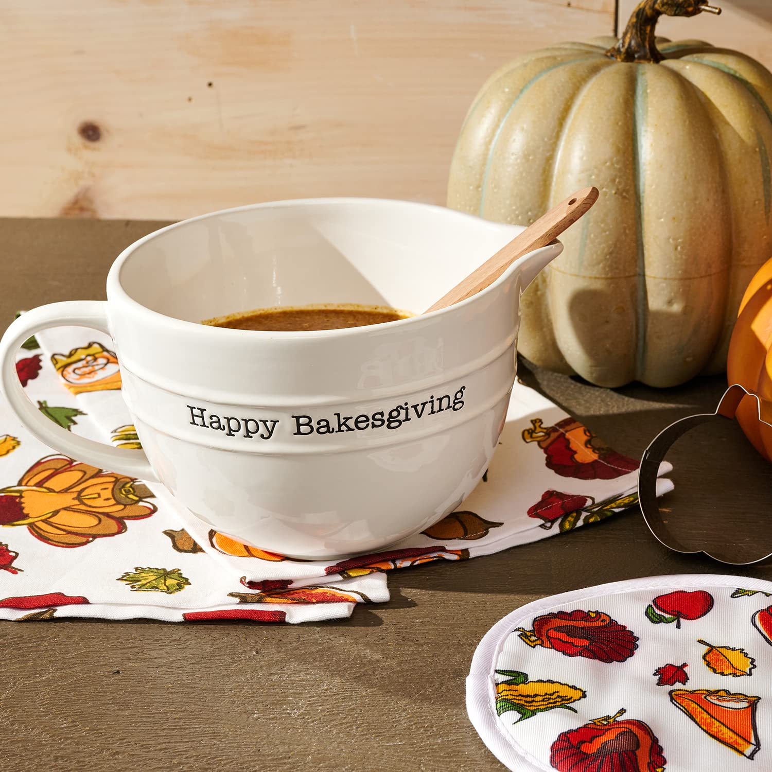Mud Pie Circa Happy Thanksgiving Mixing Bowl Set, White, 10'' X 5.3''