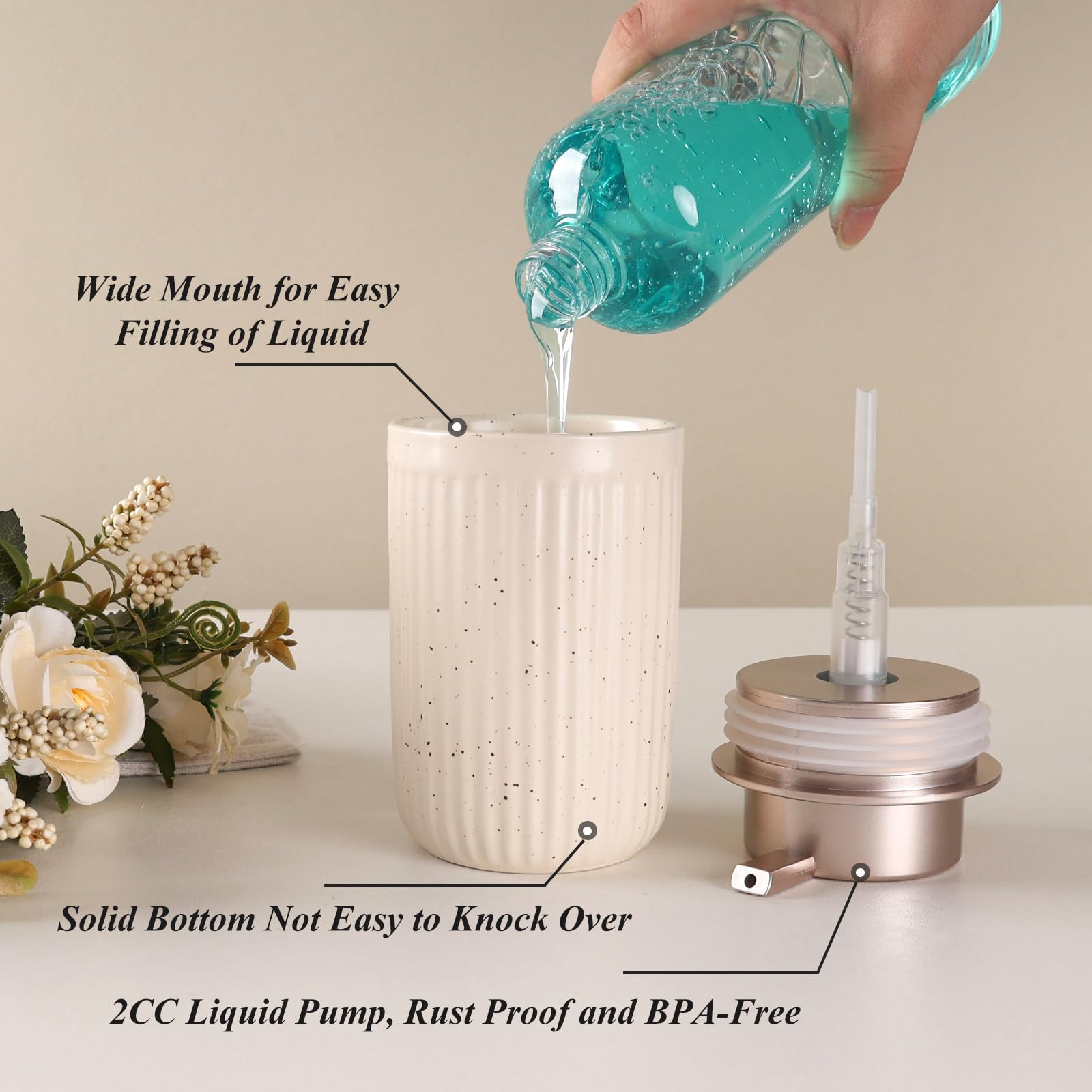 Bosilunlife Dish Hand Soap Dispenser - Liquid Pump Soap Dispenser For Bathroom Decro Aprcot 12Oz Ceramic Kitchen Dish Dispenser